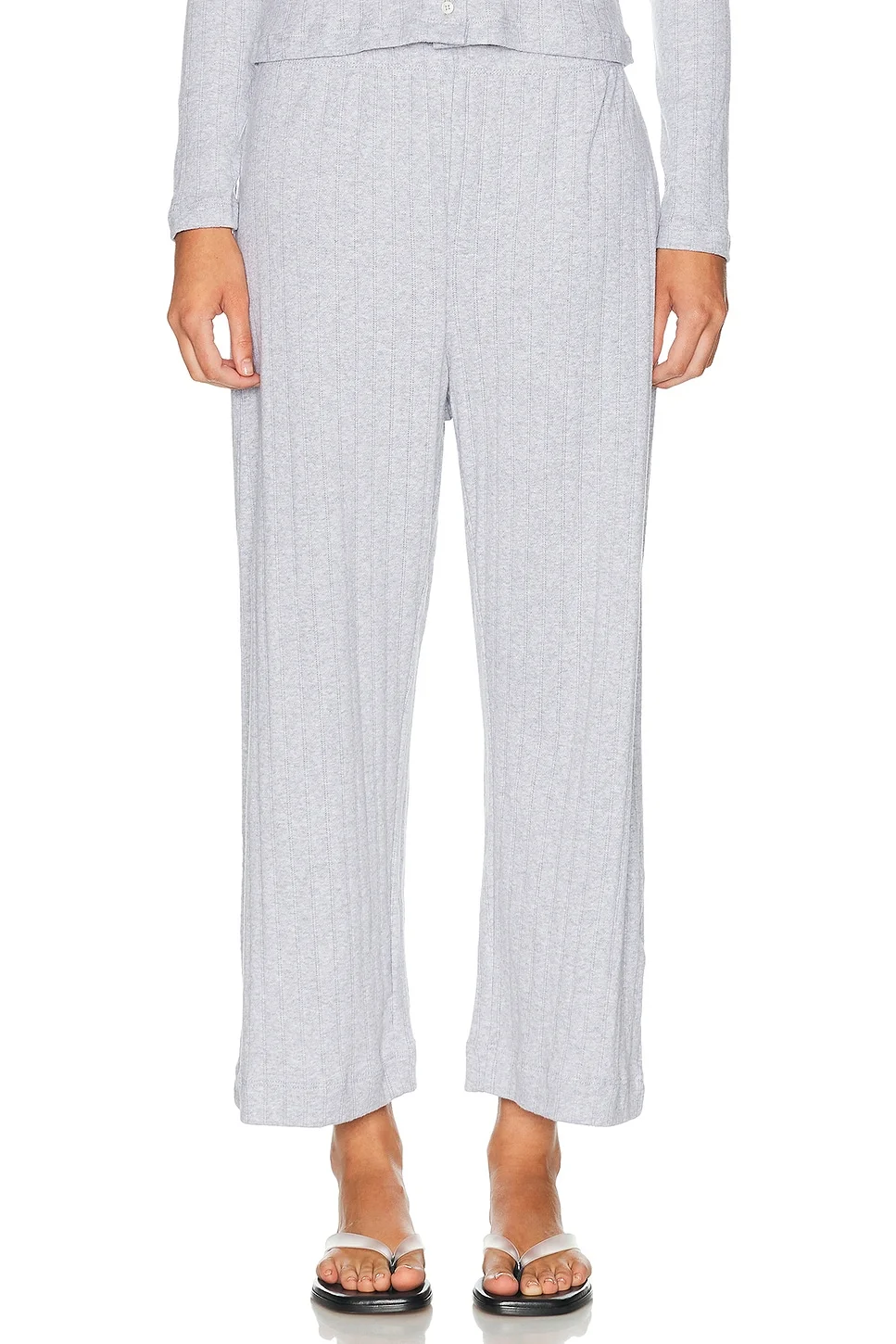 Pointelle Crop Wide Leg Pant in Light Grey - 1