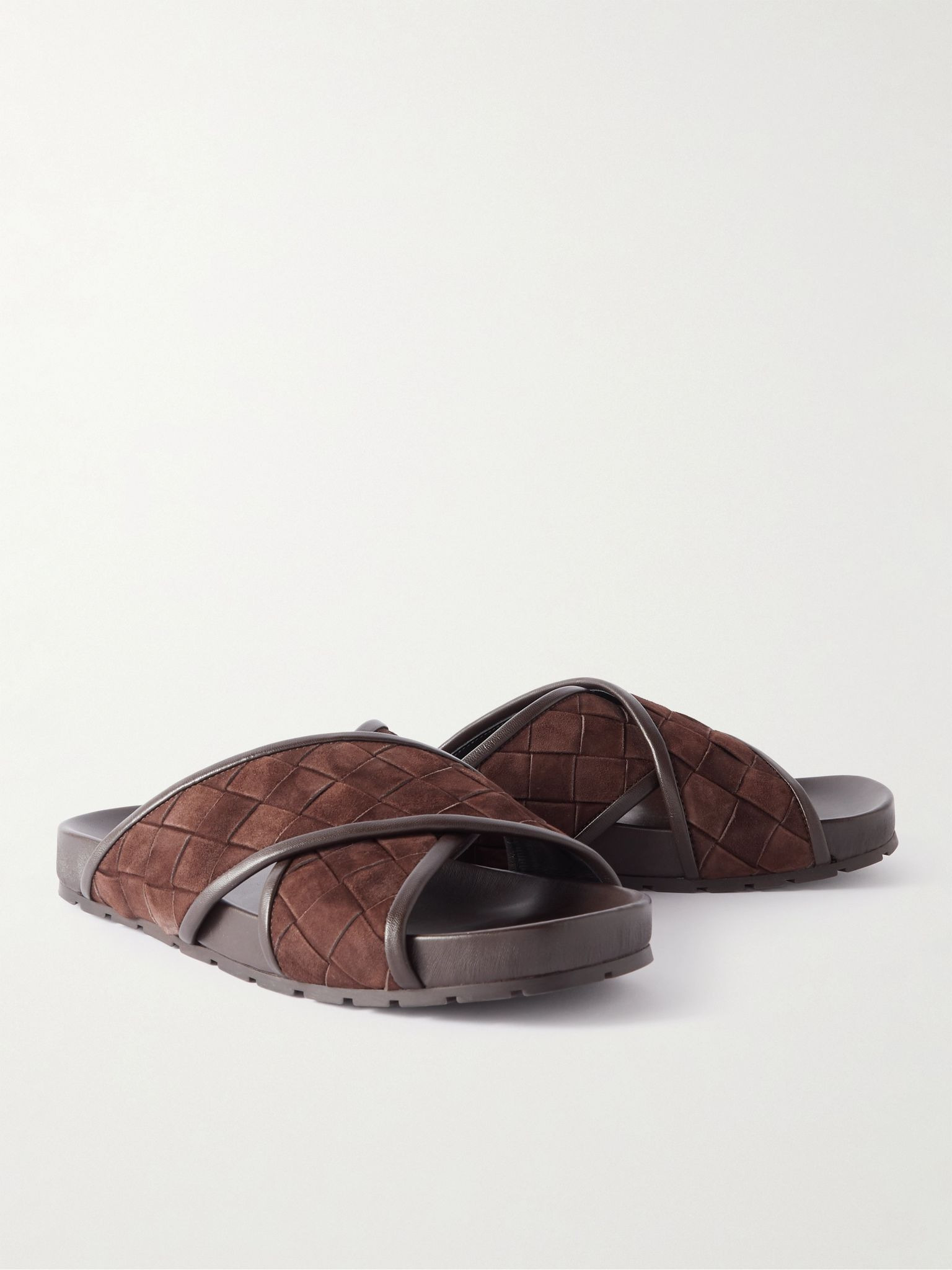Tarik Intrecciato Suede Sandals Brown - 4