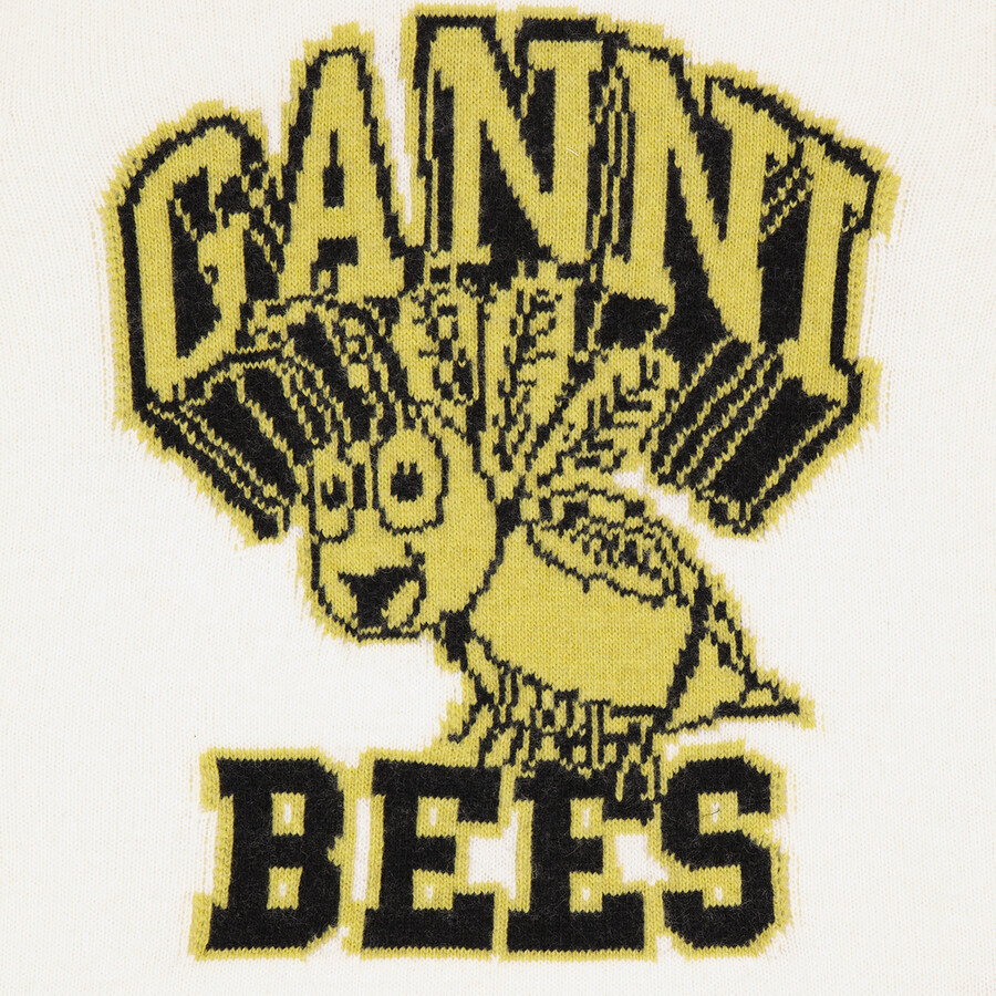 Ganni Egret Logo Intarsia Graphic Bees O-Neck Pullover - 7