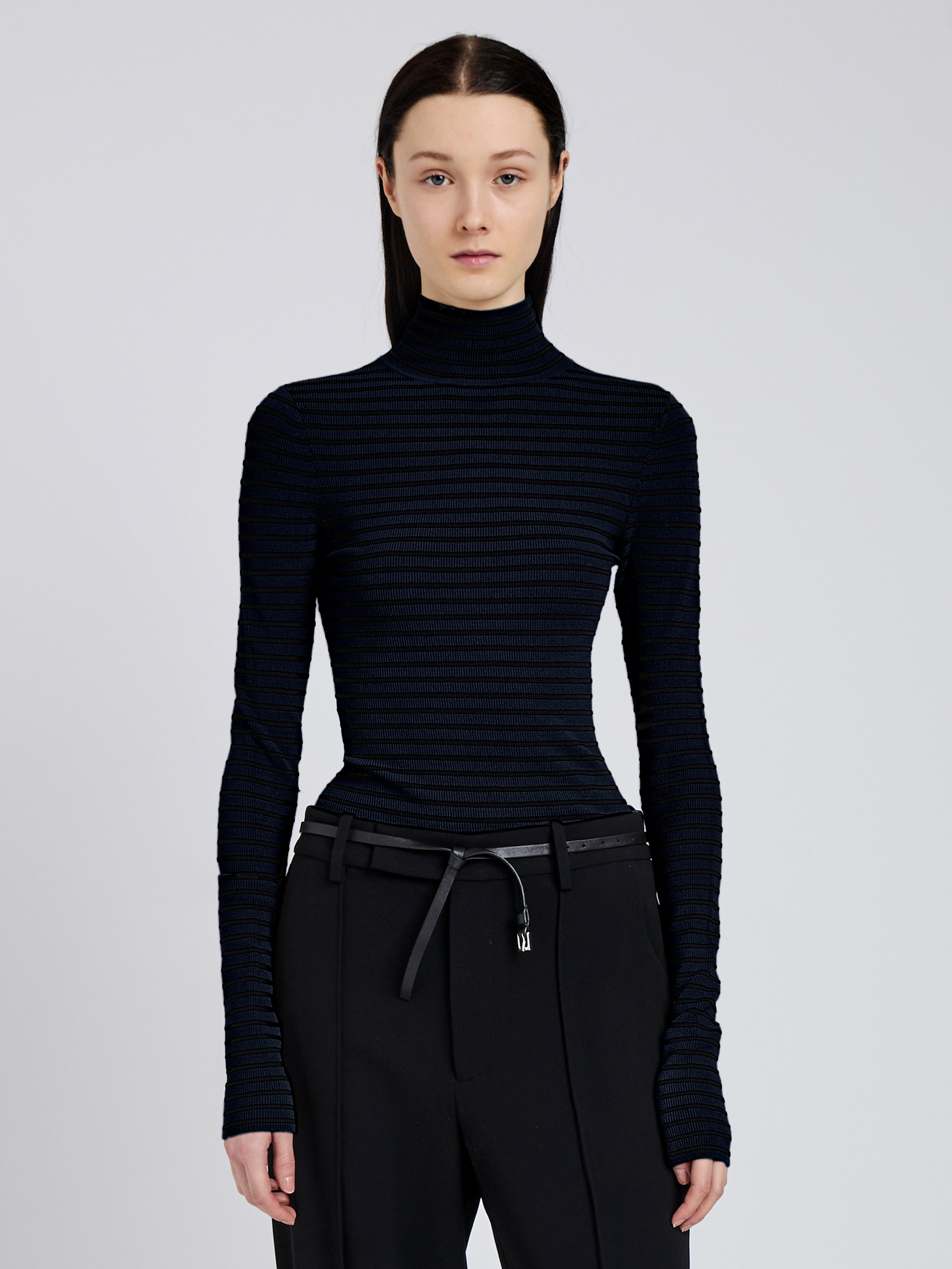 Didi Top in Matte Viscose Velvet Stripe - 2