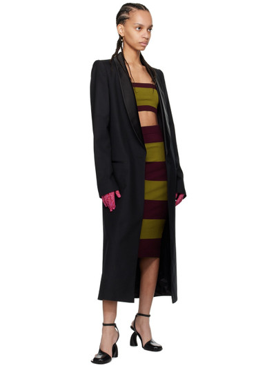 Dries Van Noten Burgundy & Khaki Striped Midi Skirt outlook