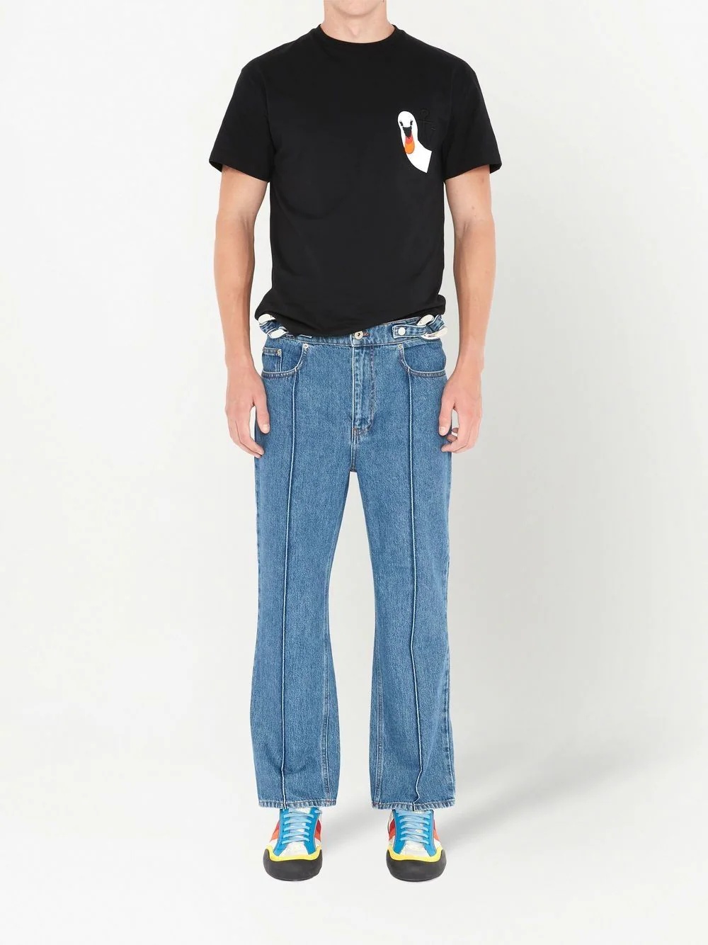 chain-link detailed straight-leg jeans - 2