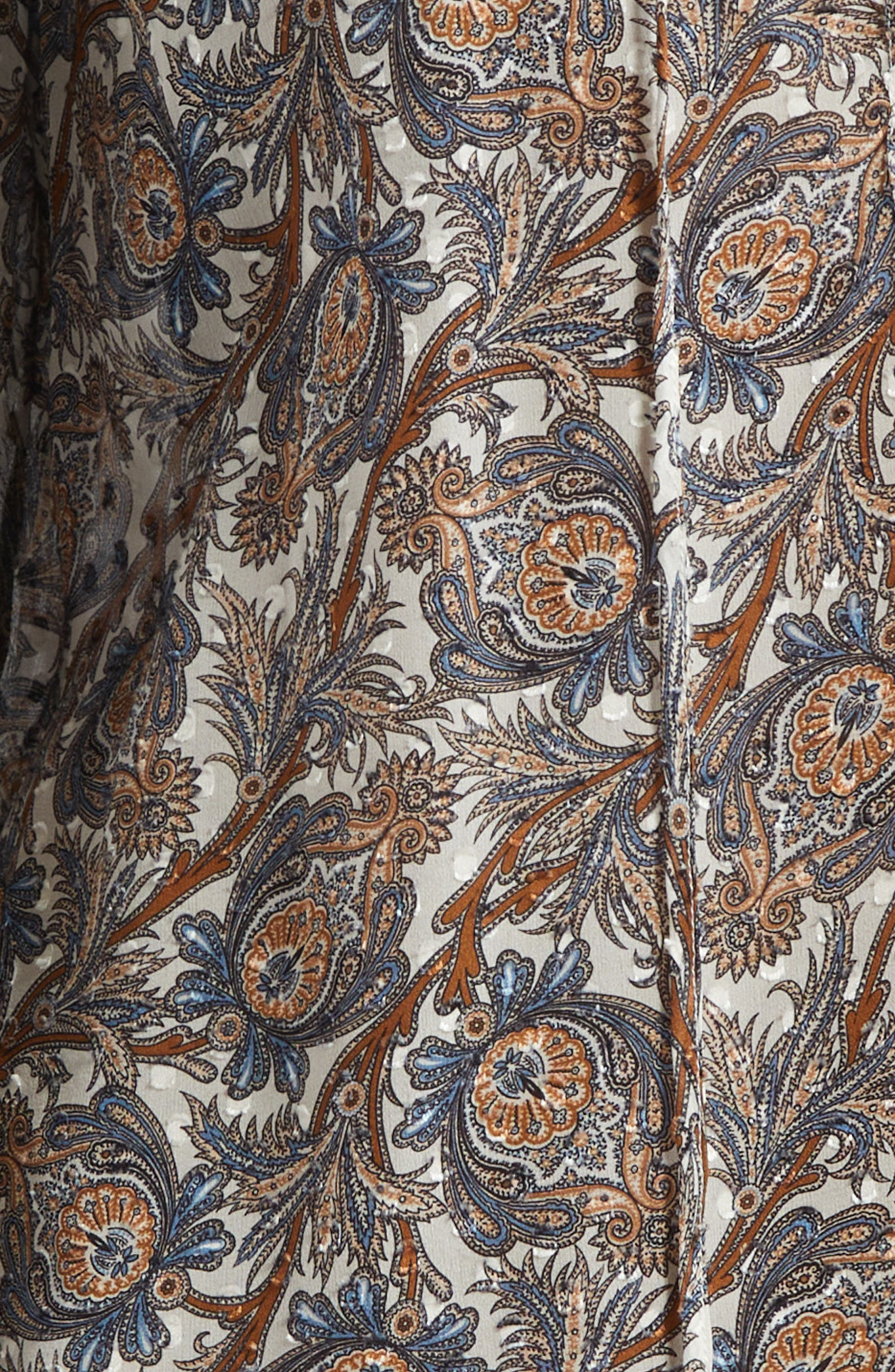 Veronica Beard Hickory Print Tie Neck Silk Blend Shirt in Dove Multi at Nordstrom - 7