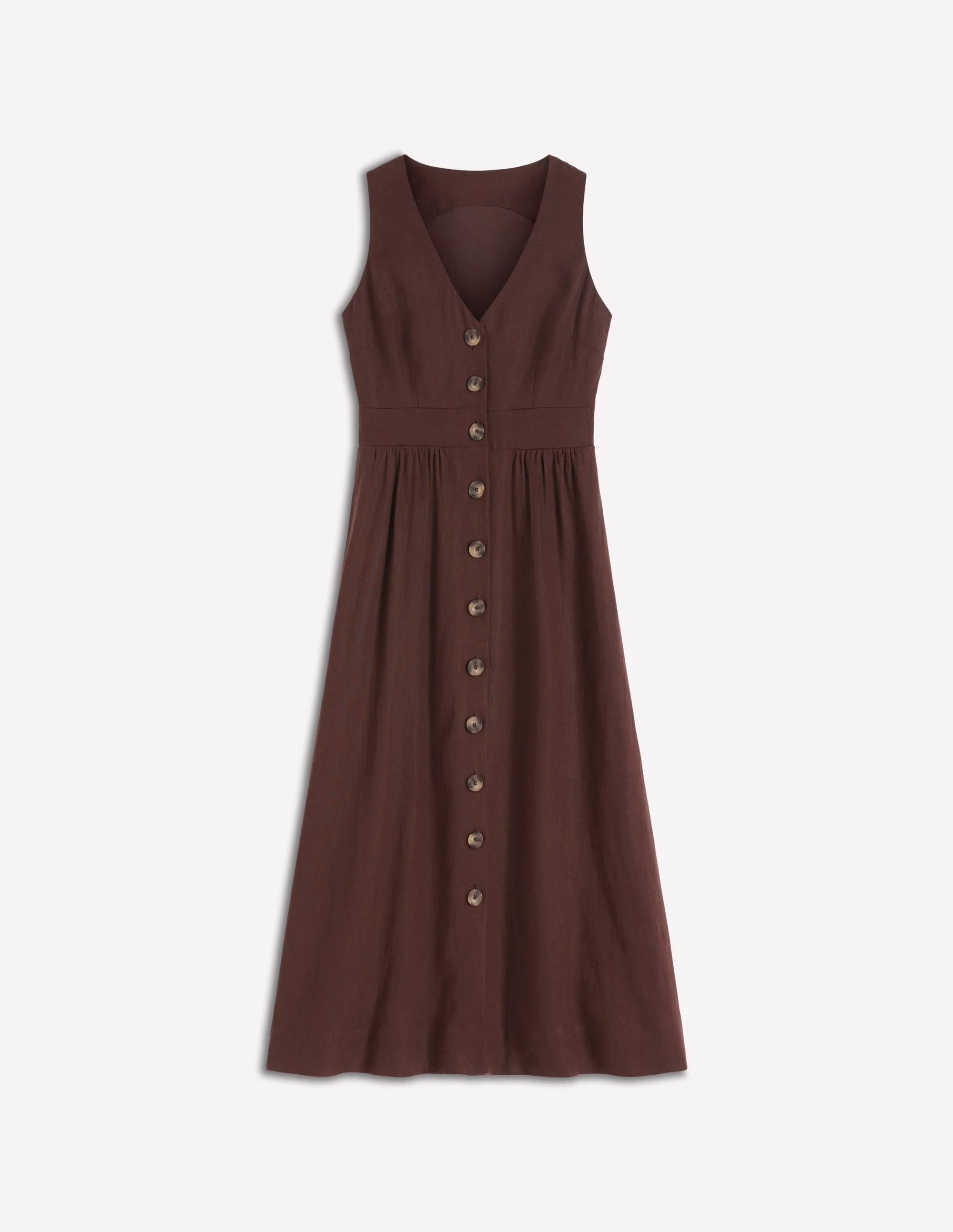 Catherine Button Linen Dress-Bitter Chocolate - 1