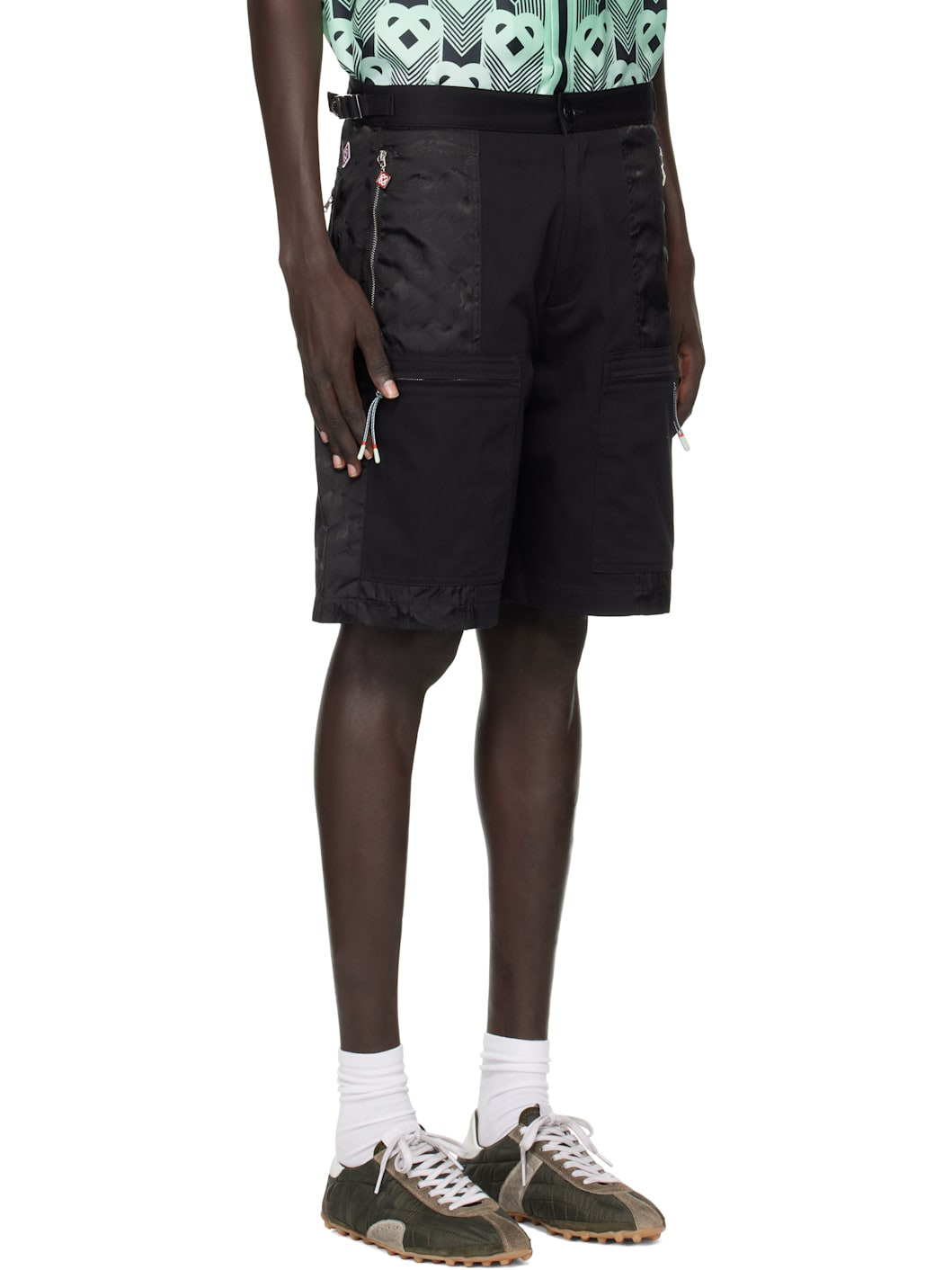Black Nylon Mountain Camo Cargo Shorts - 2