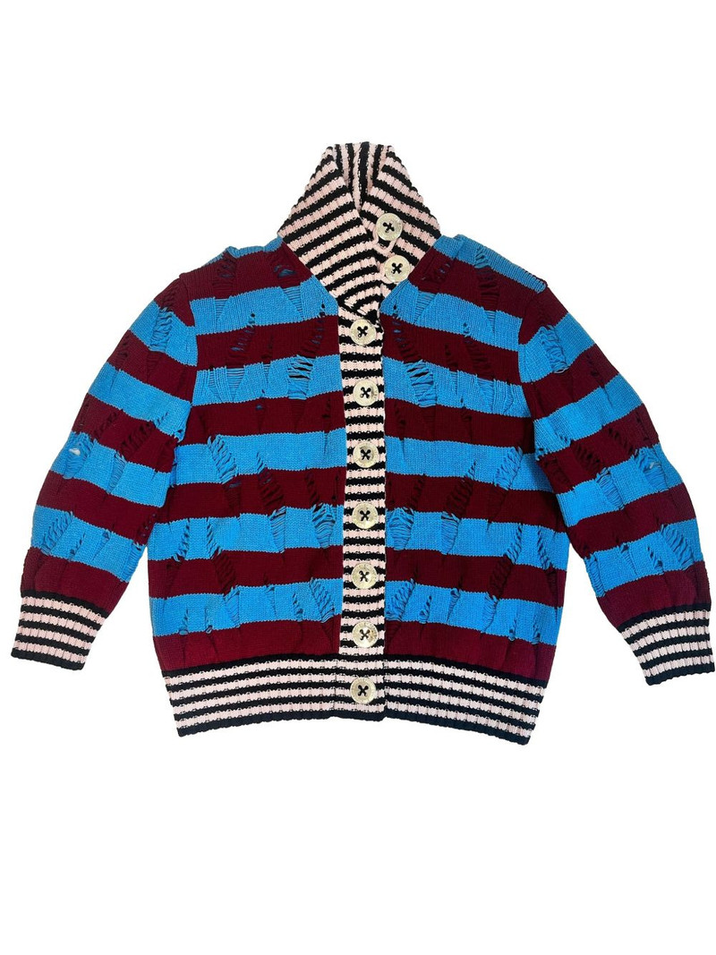 Chopova Lowena Letterman distressed-effect striped cardigan outlook