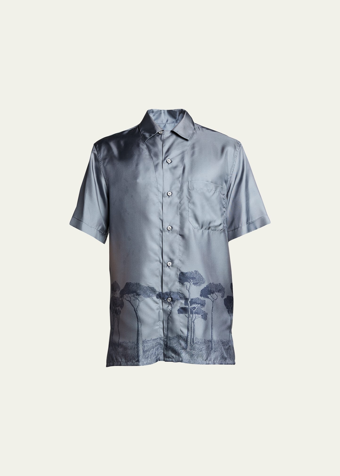 Men's Roman Tree-Print Silk Camp Shirt - 1
