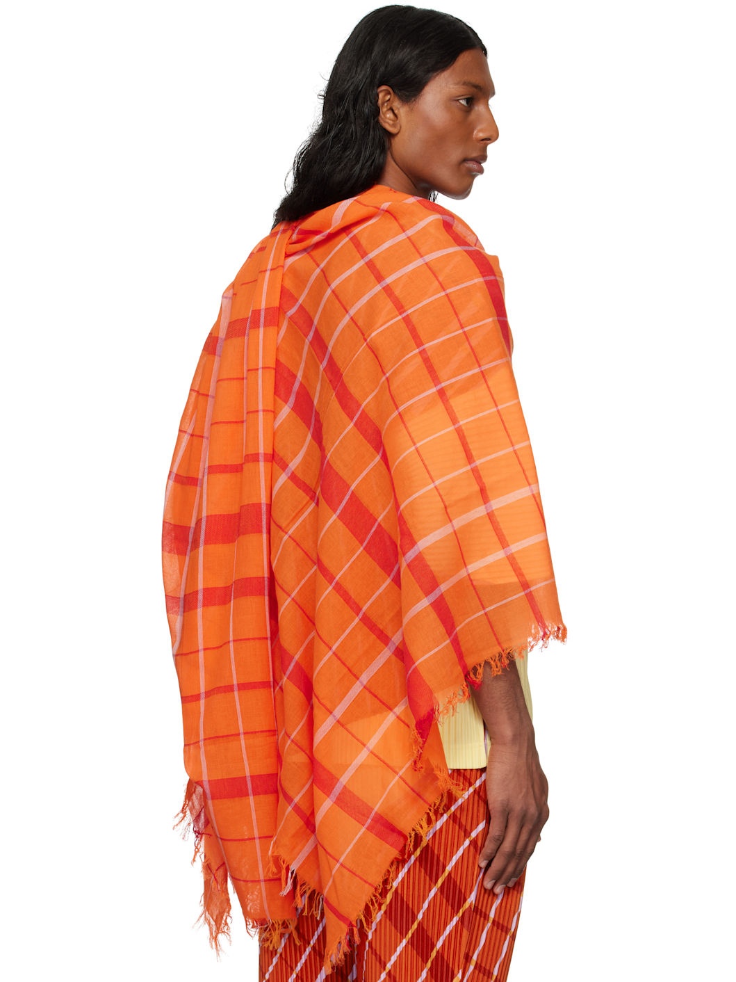 Orange Plaid Stole Scarf - 3