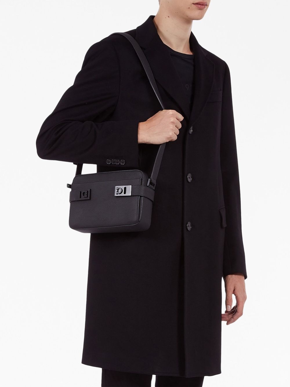 Gancini buckle embellished leather shoulder bag - 2