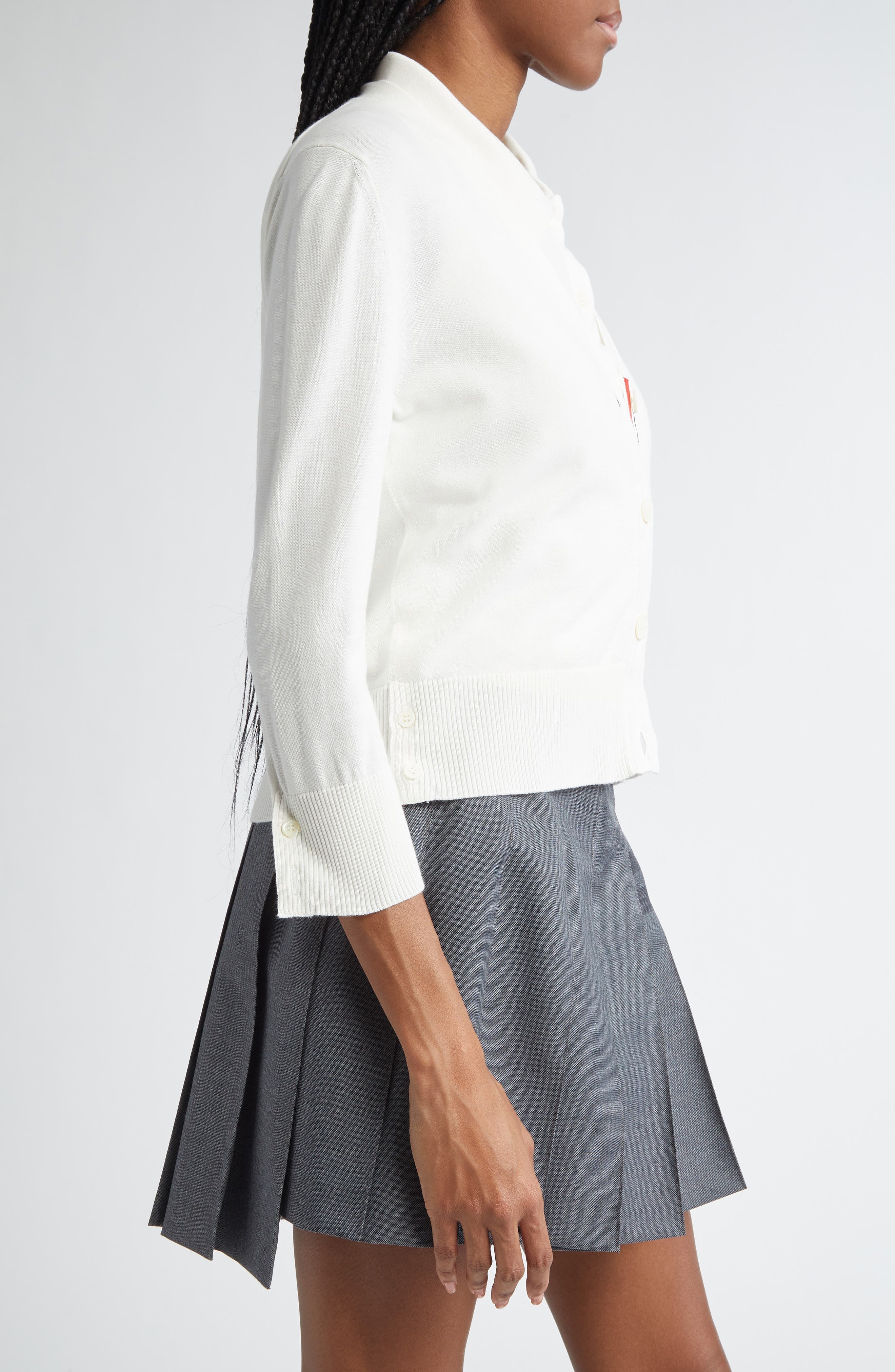 Thom Browne Jersey Stitch V-Neck Cotton Cardigan in White at Nordstrom - 4