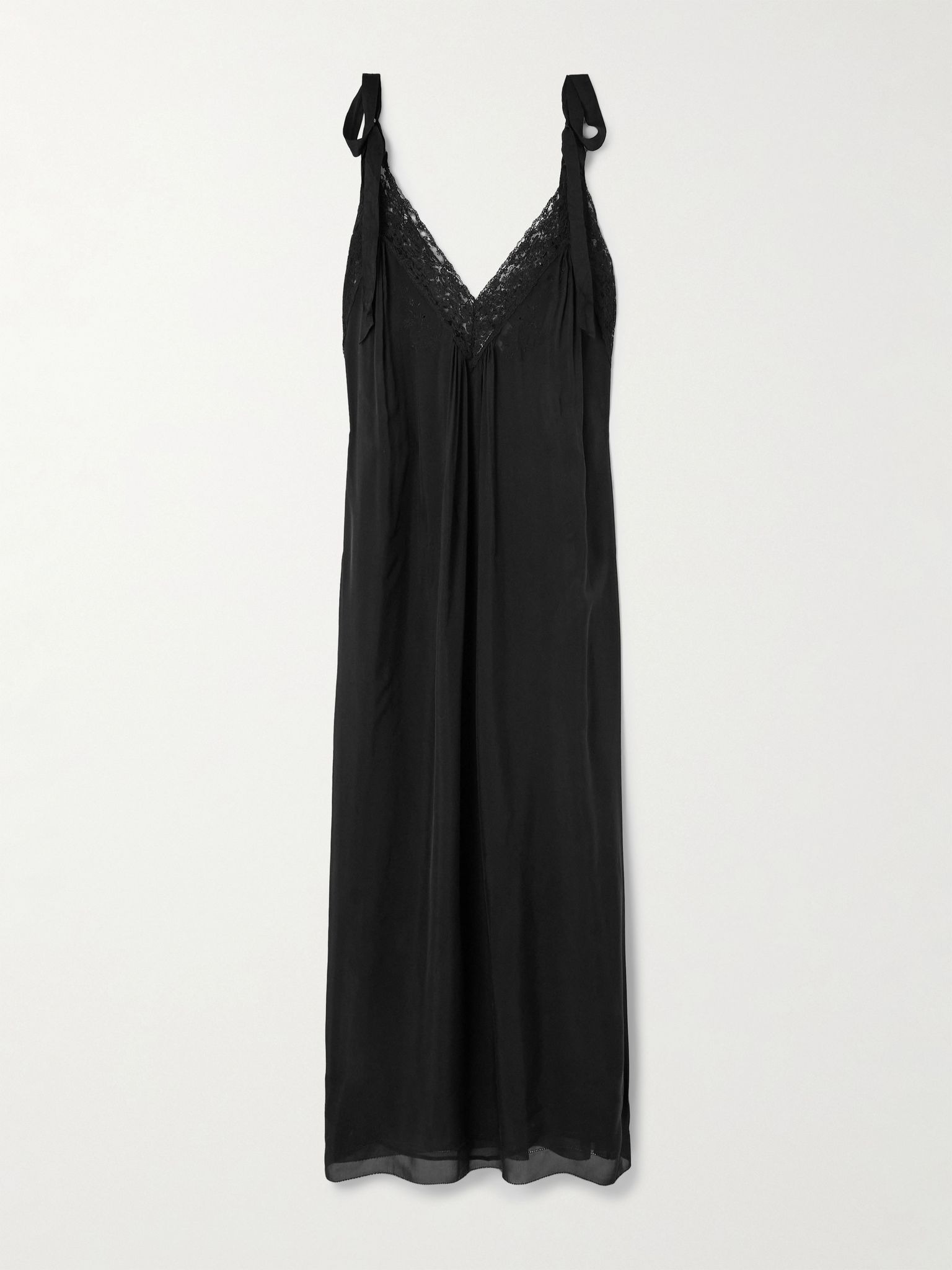 Lace-trimmed organic silk-charmeuse midi dress Black - 1