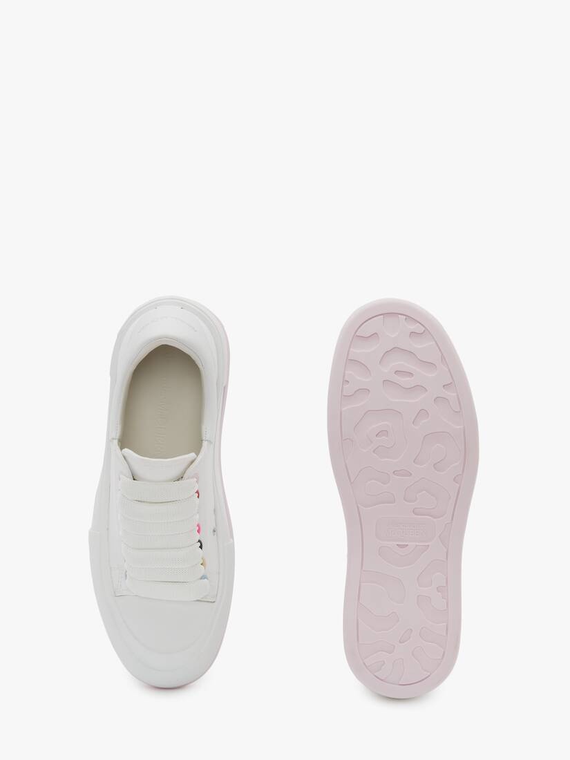 Deck Lace Up Plimsoll in White/multicolour - 4