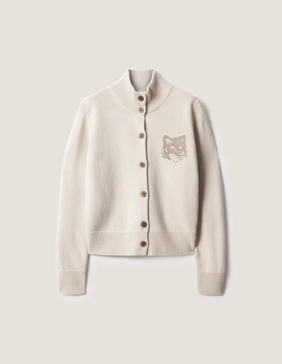 FOX HEAD INTARSIA MERINO HIGH NECK CARDIGAN - 1