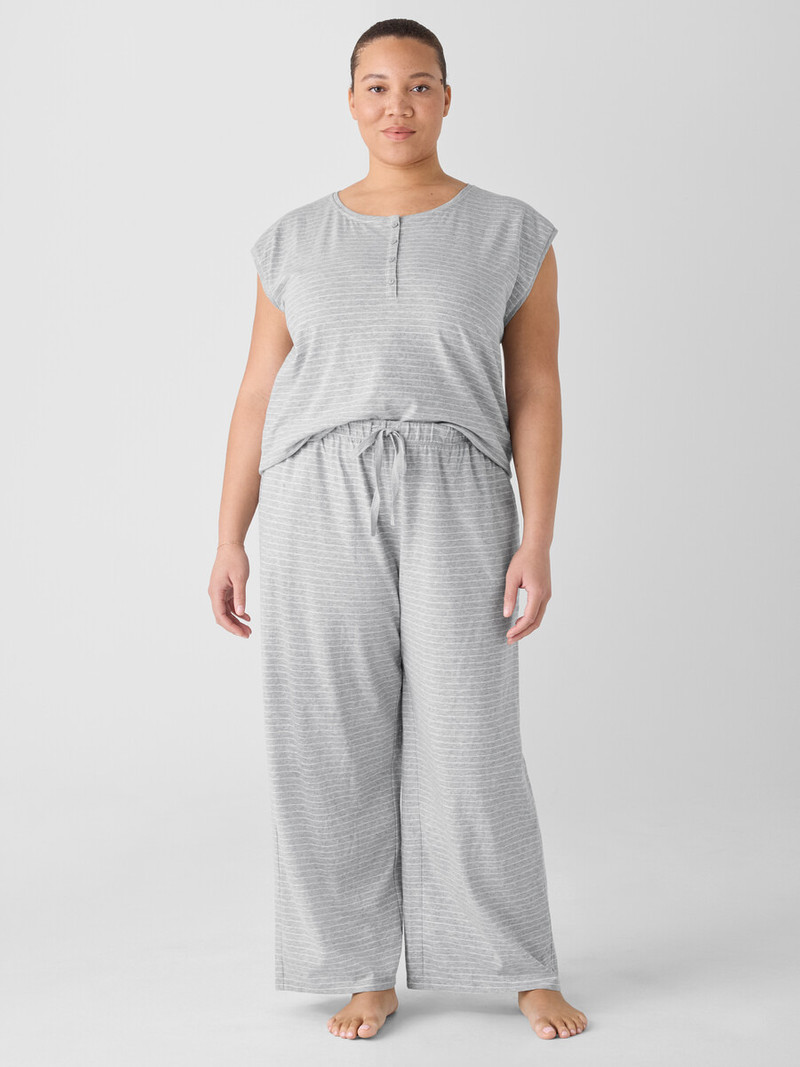 Striped Organic Cotton Jersey Henley Sleep Top 6