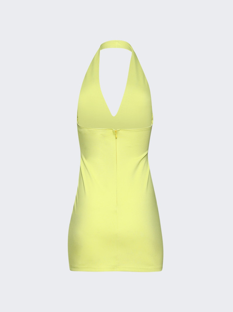 David Koma Metallic Flower Hotfix Detail Halterneck Dress Yellow And Silver outlook