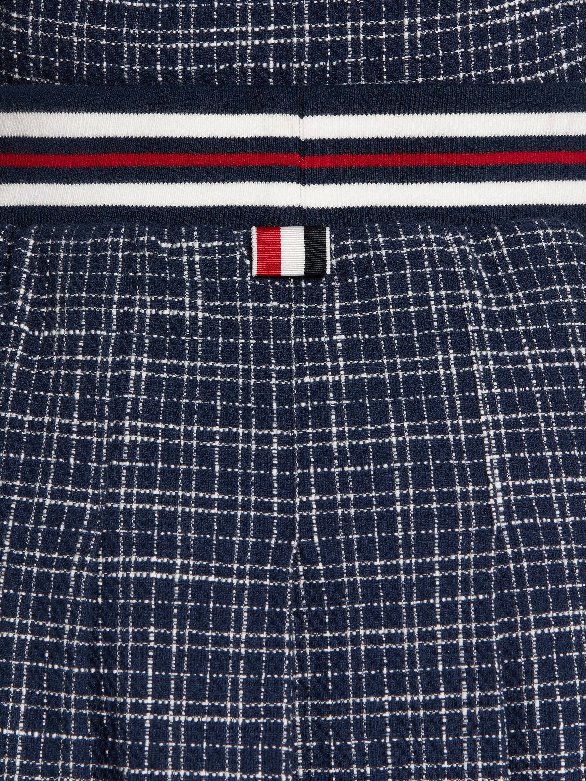 Navy Textured Cotton Tweed Small Hairline Check Mini Skirt - 6