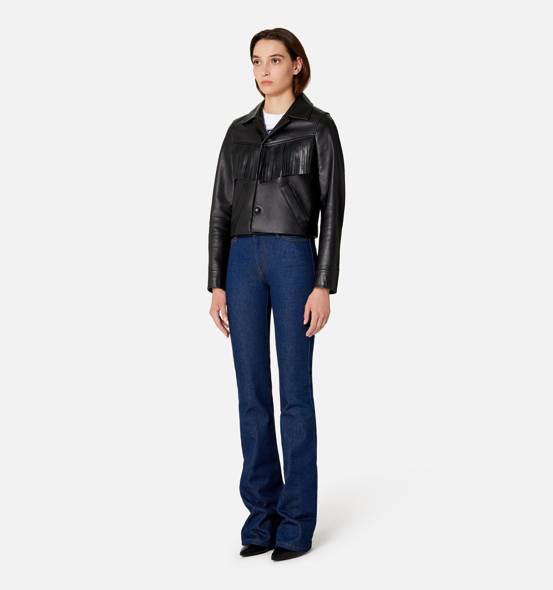 Leather Buttoned Jacket With Fringes - 3
