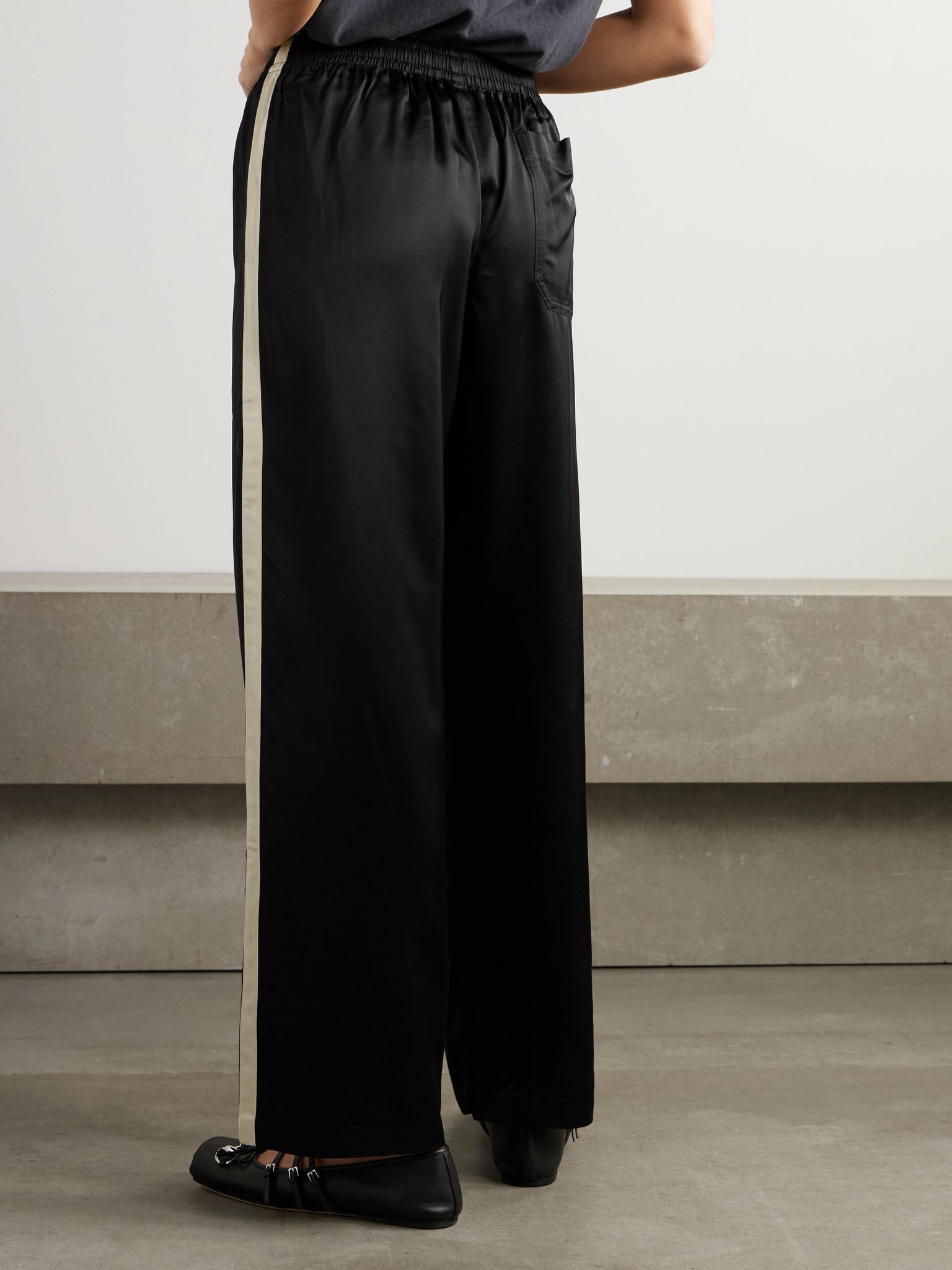 Satin wide-leg track pants Black - 4