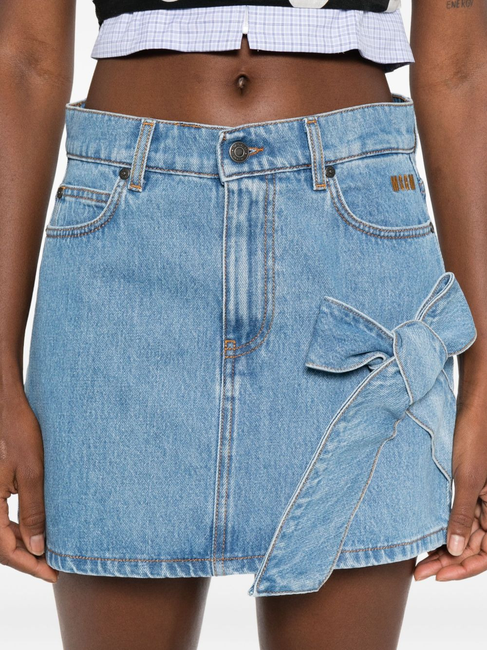 bow-detail denim mini straight skirt - 5
