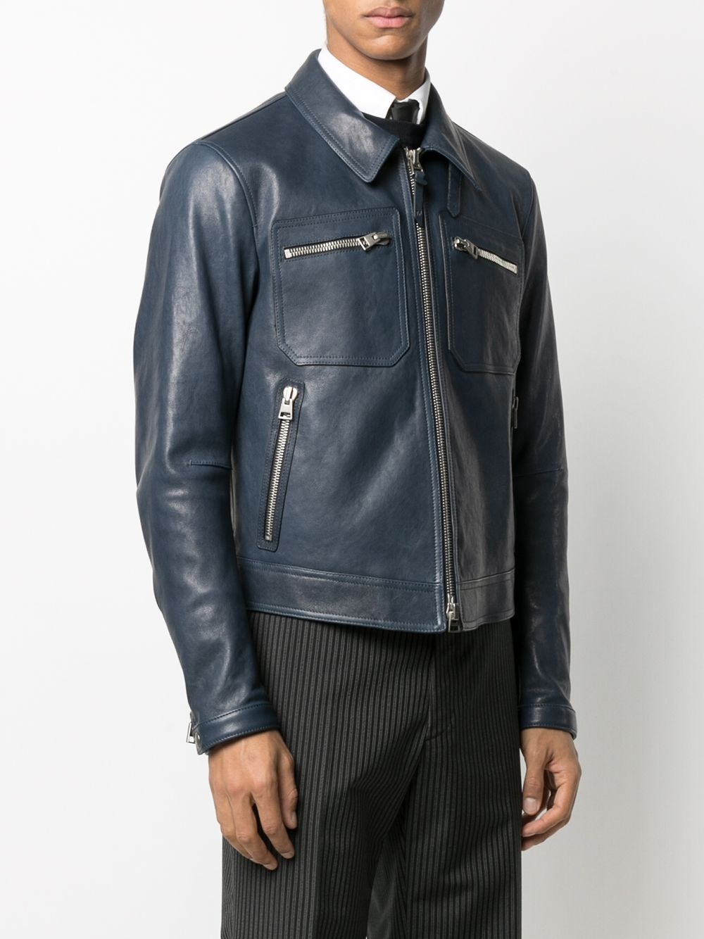 zip-pocket leather jacket - 3