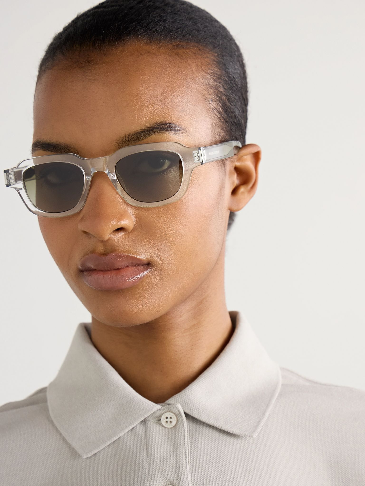 D-frame acetate and silver-tone sunglasses Clear - 2