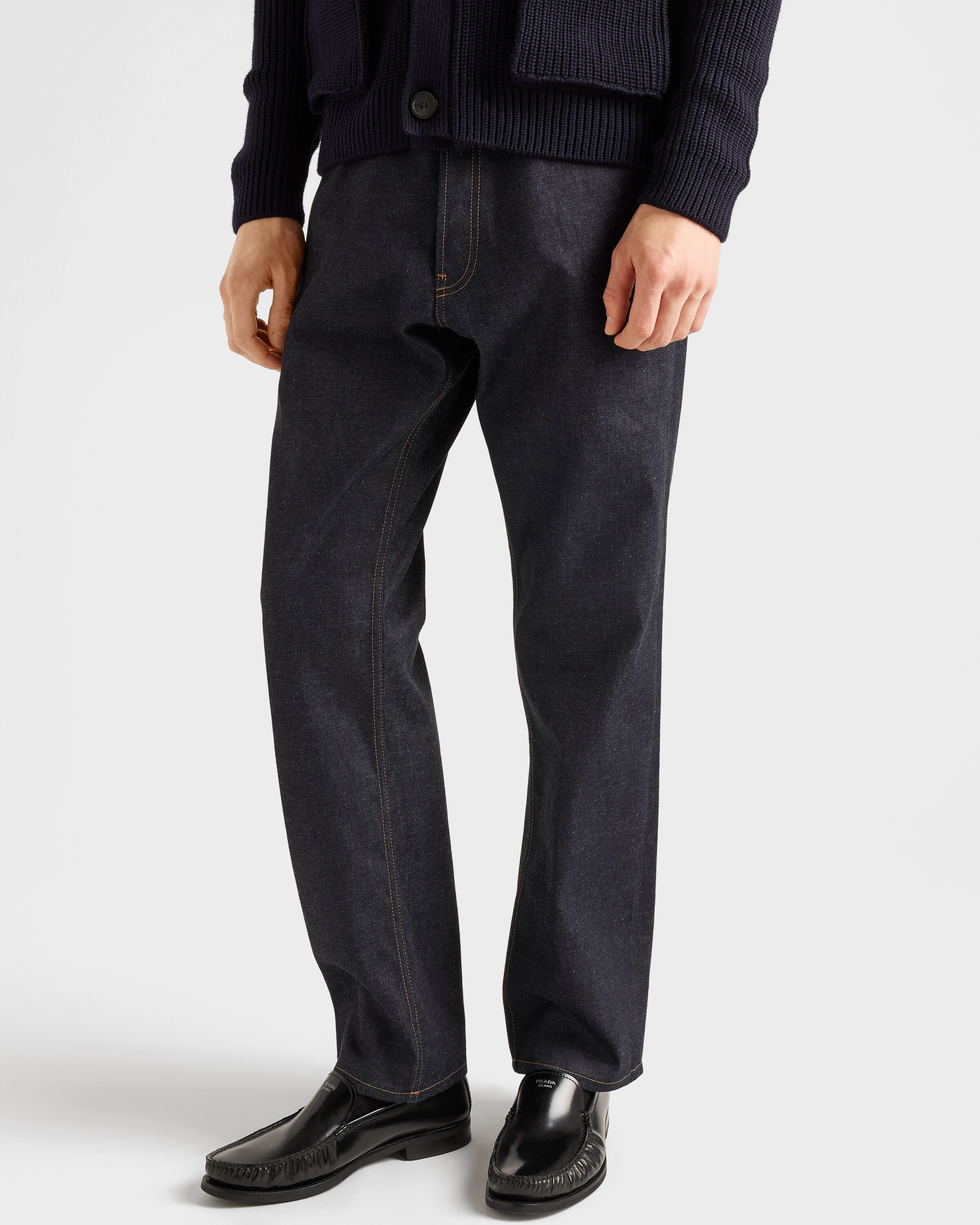 Raw denim jeans with leather strap - 4