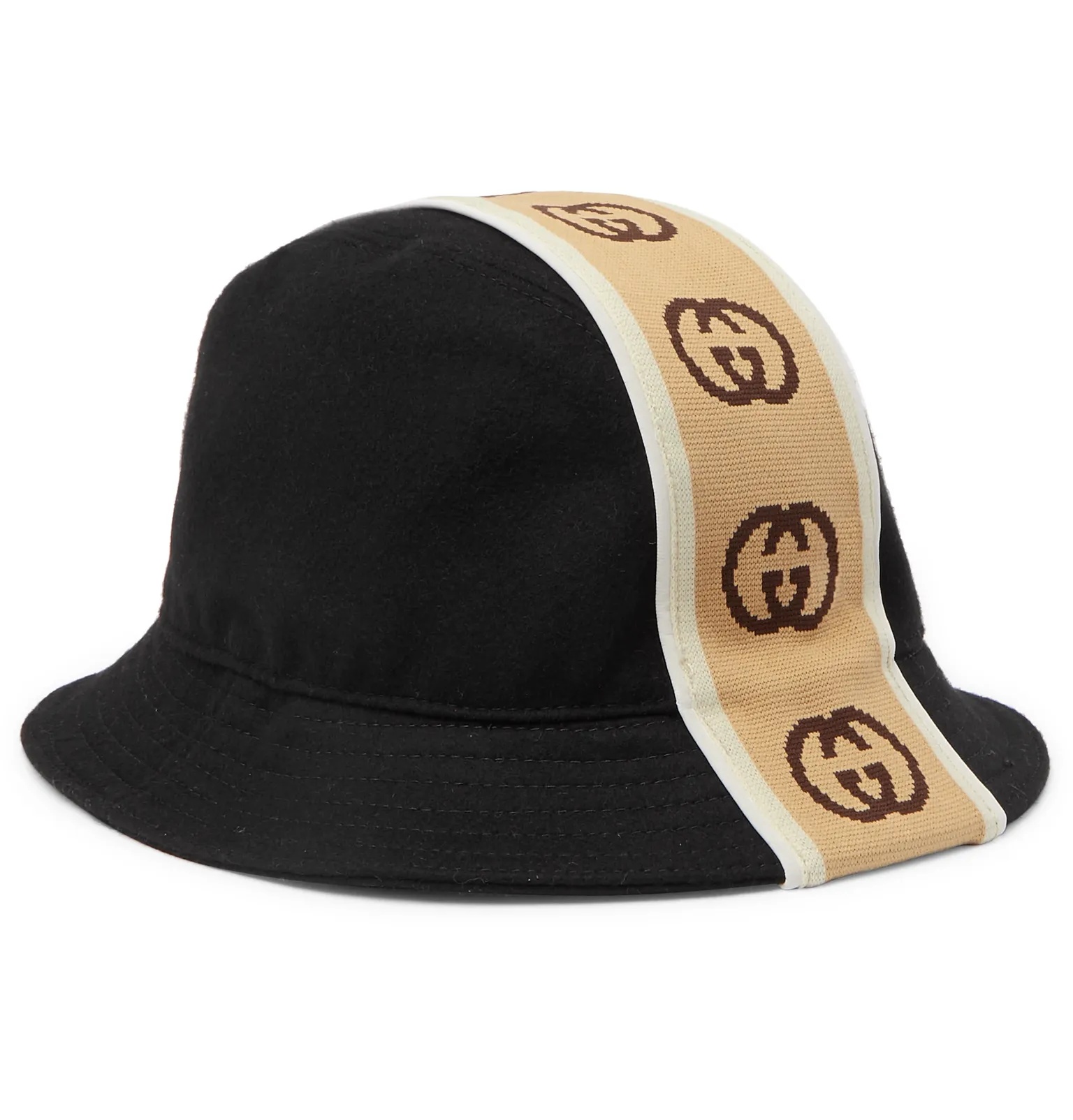 Logo-Jacquard Webbing-Trimmed Bucket Wool Hat - 1