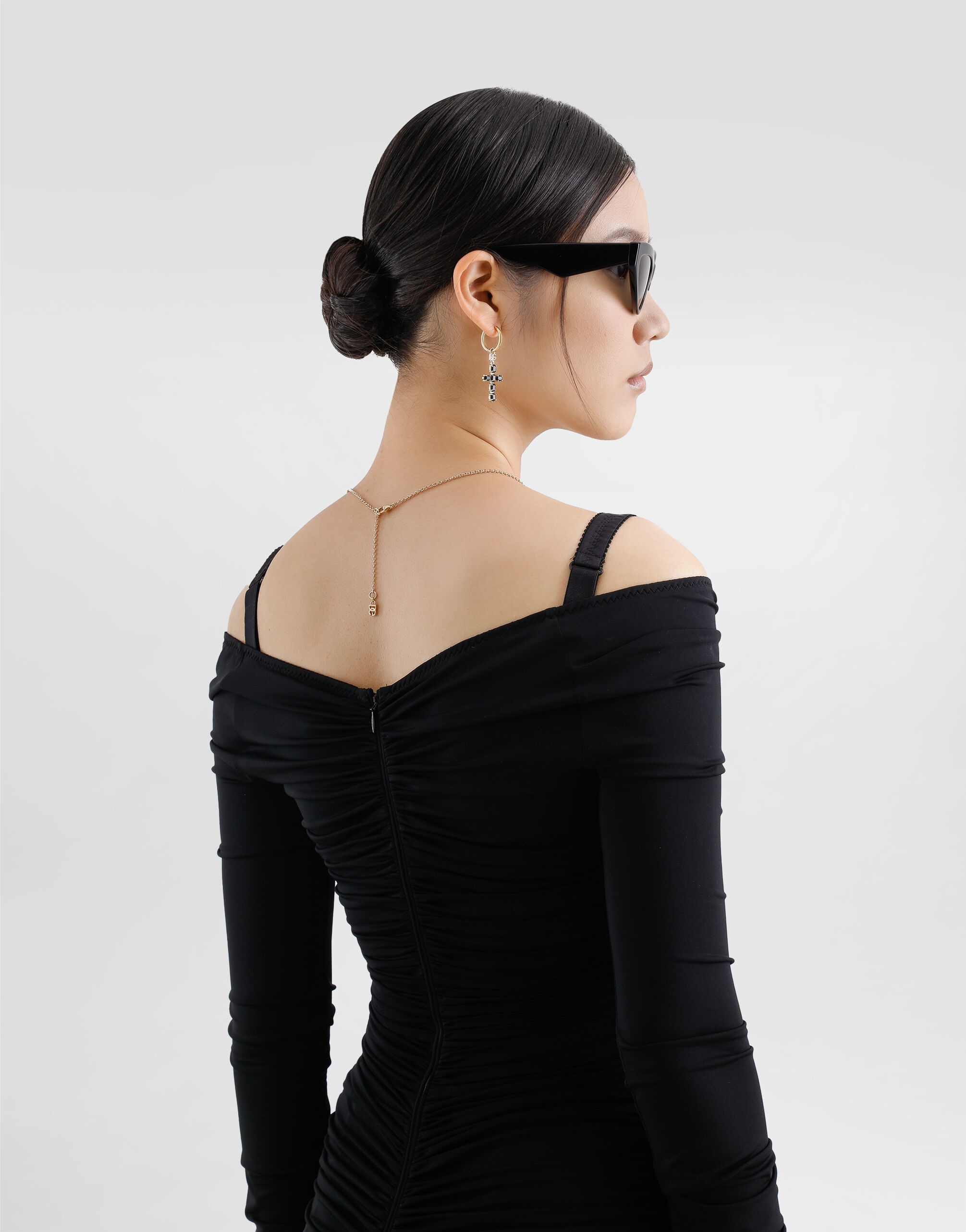 Organzine draped calf-length dress - 6