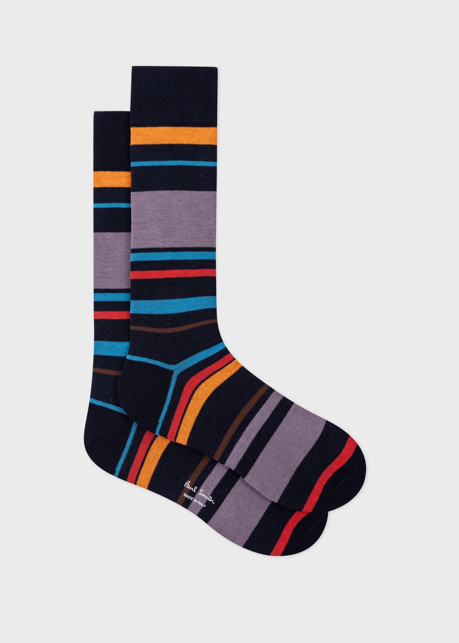 Grey And Navy Varied Stripe Socks - 1