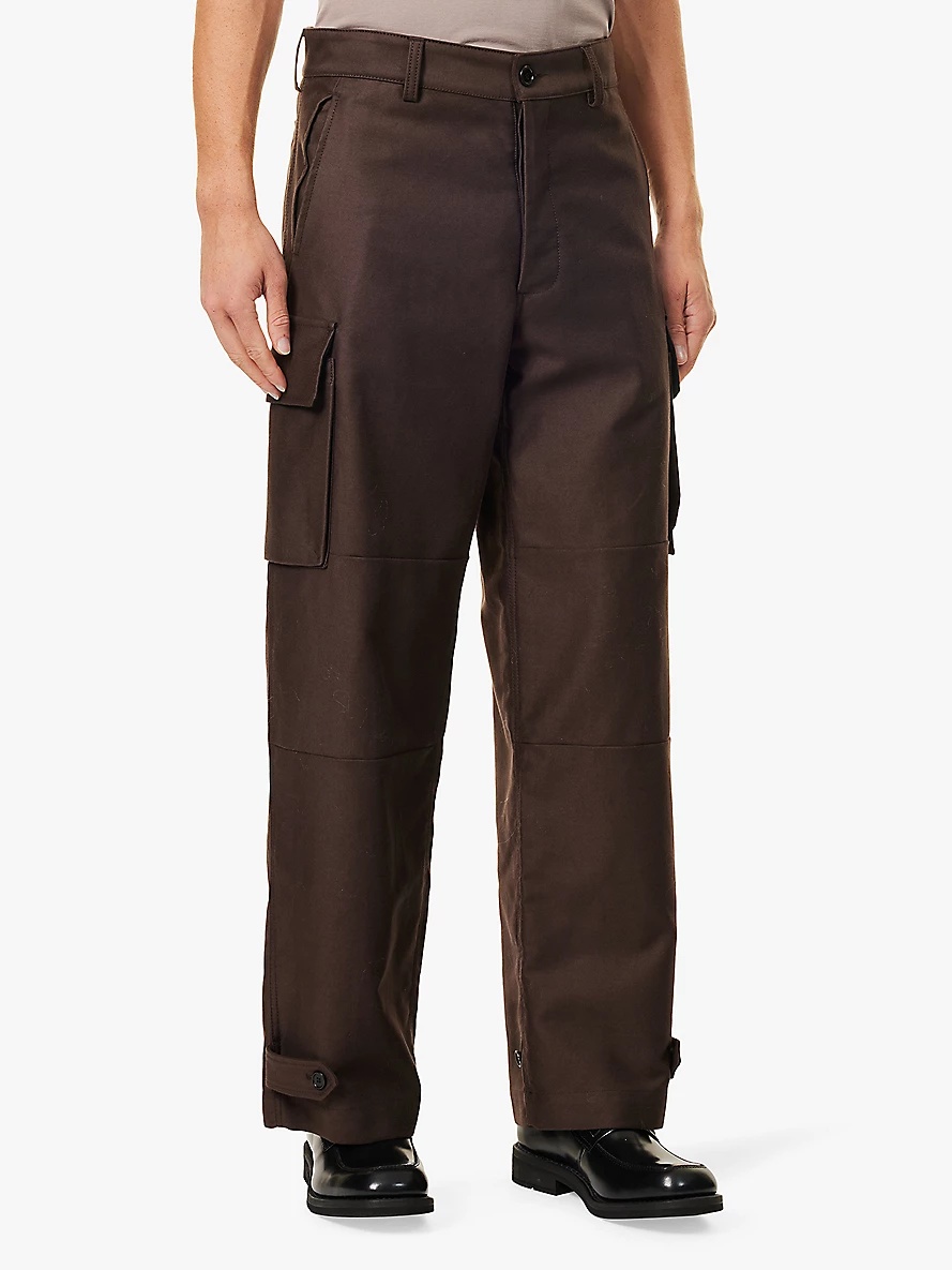 Cargo buttoned-pockets wide-leg relaxed-fit organic-cotton trousers - 3