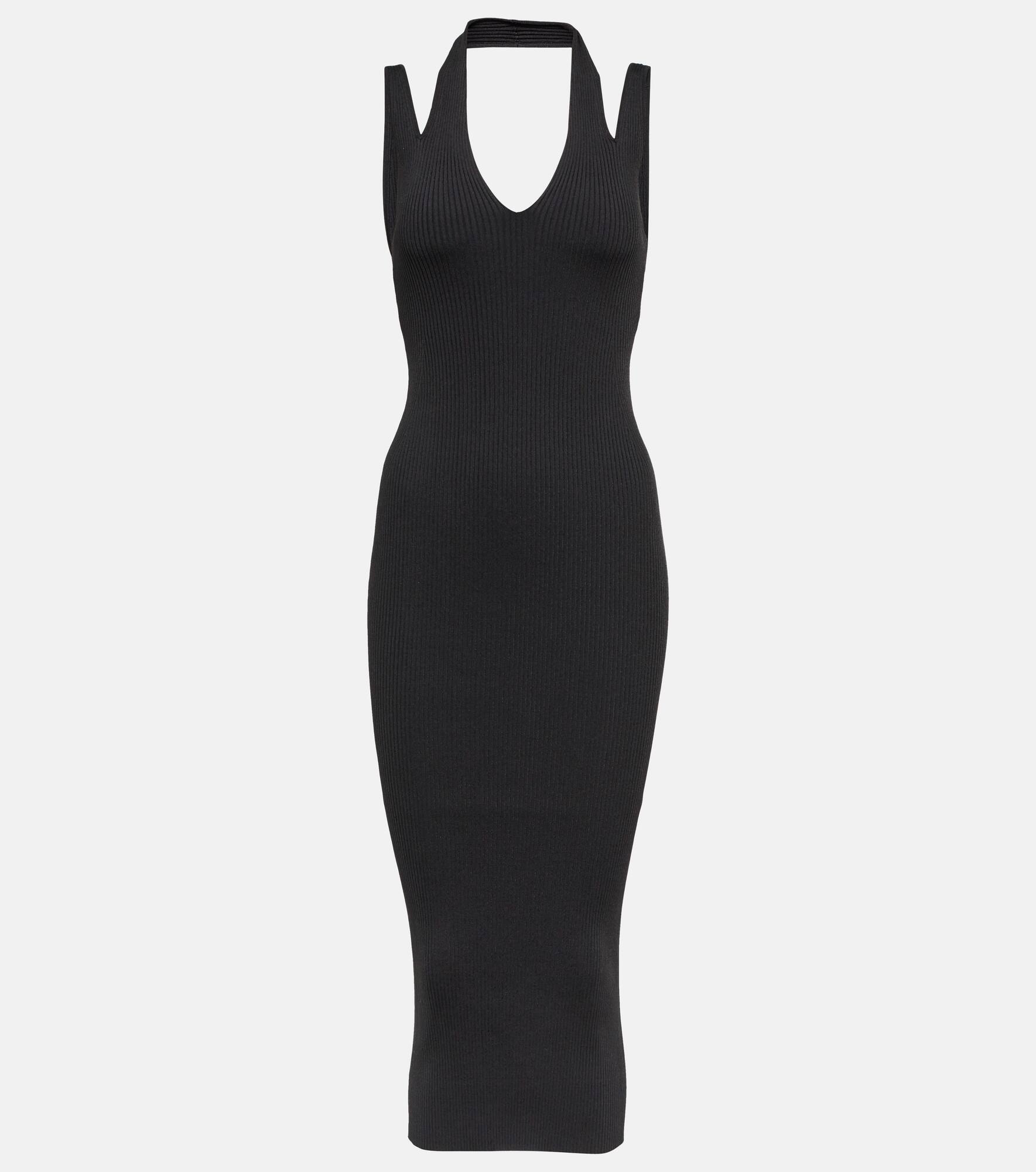 Halterneck ribbed midi dress - 1