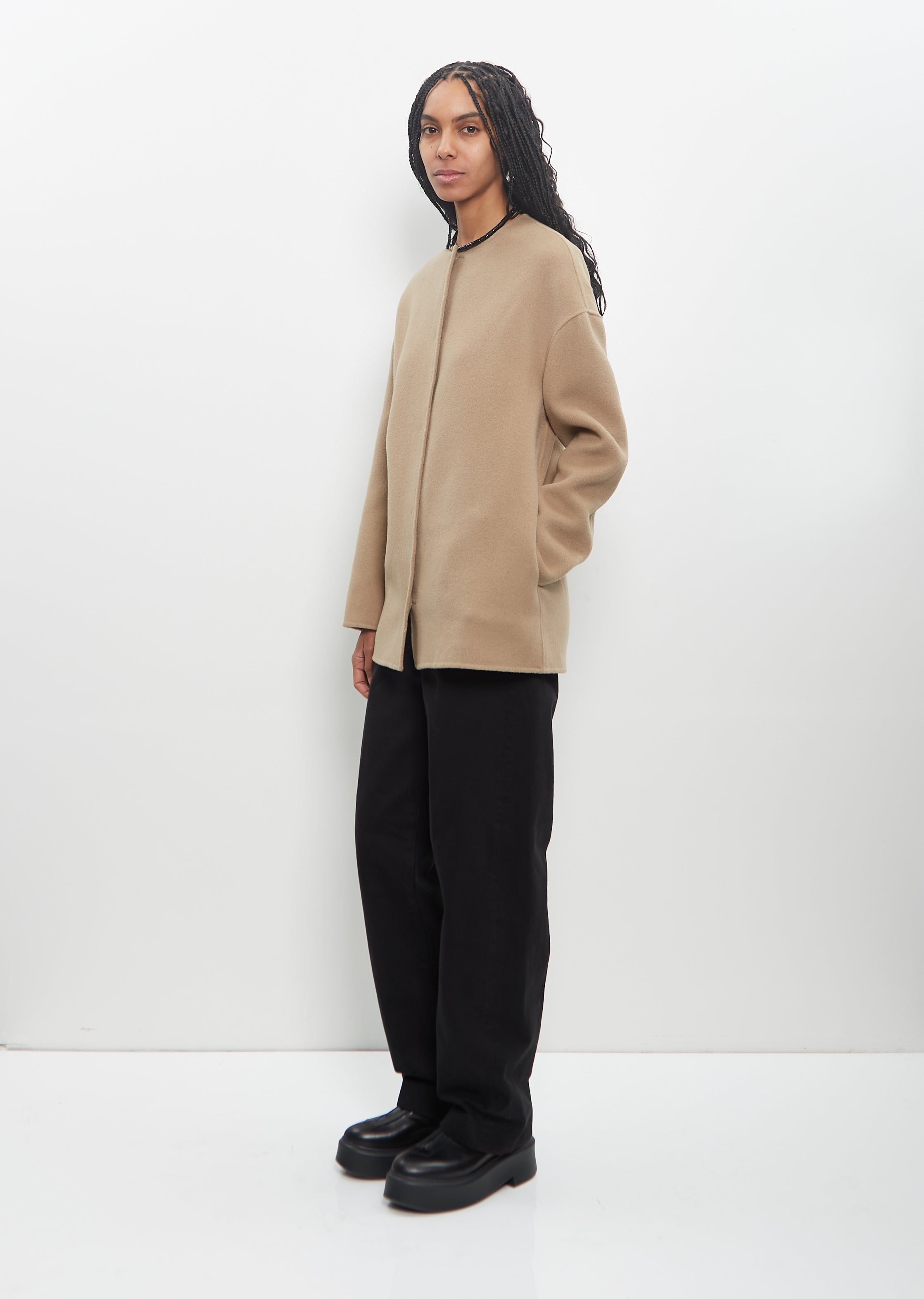 Wool Cashmere Gio Round Neck Short Coat - 5
