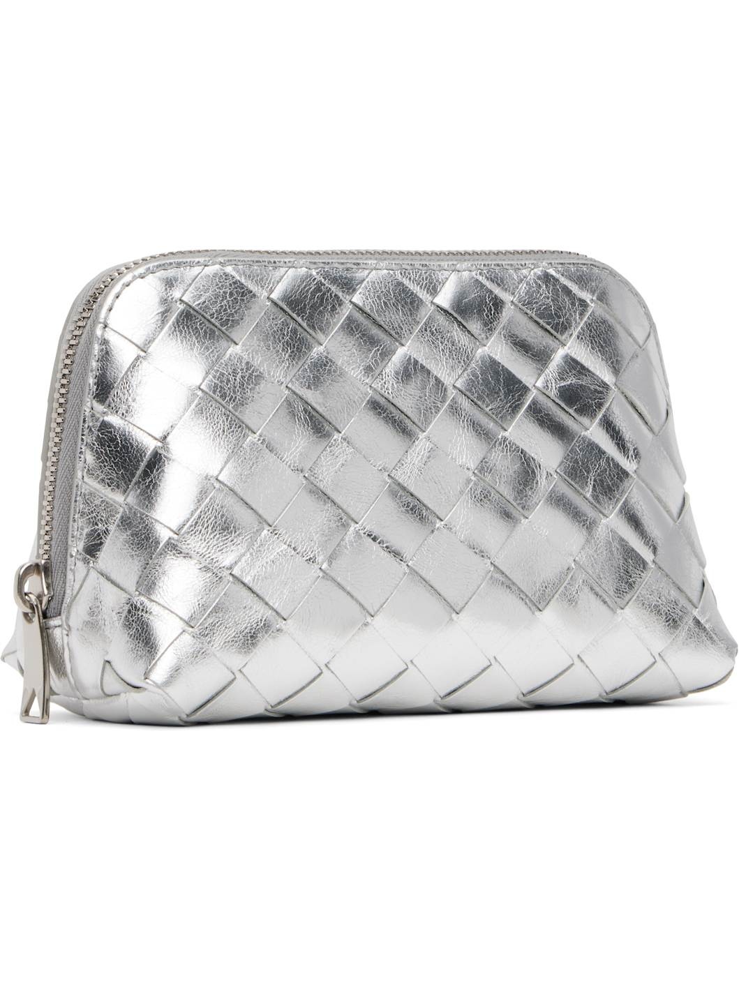 Silver Intrecciato Small Half-Moon Beauty Pouch - 2