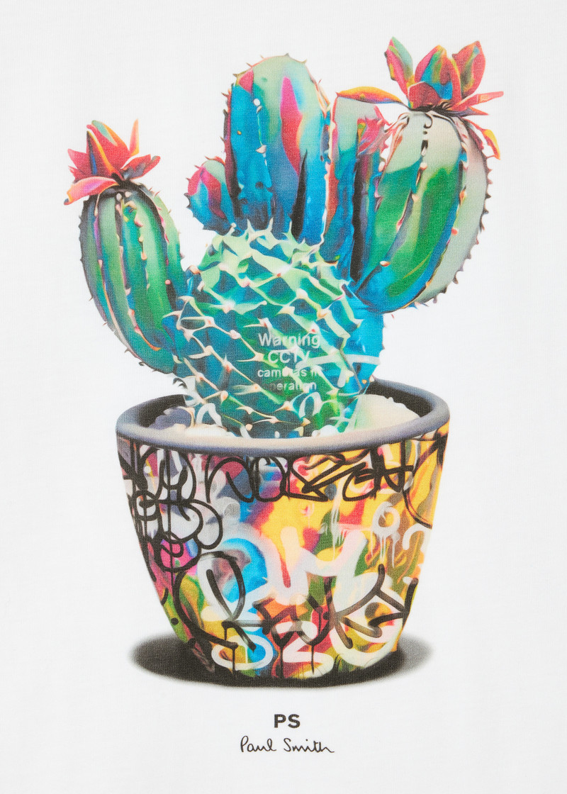 Paul Smith White 'Graffiti Cactus' Print T-Shirt outlook