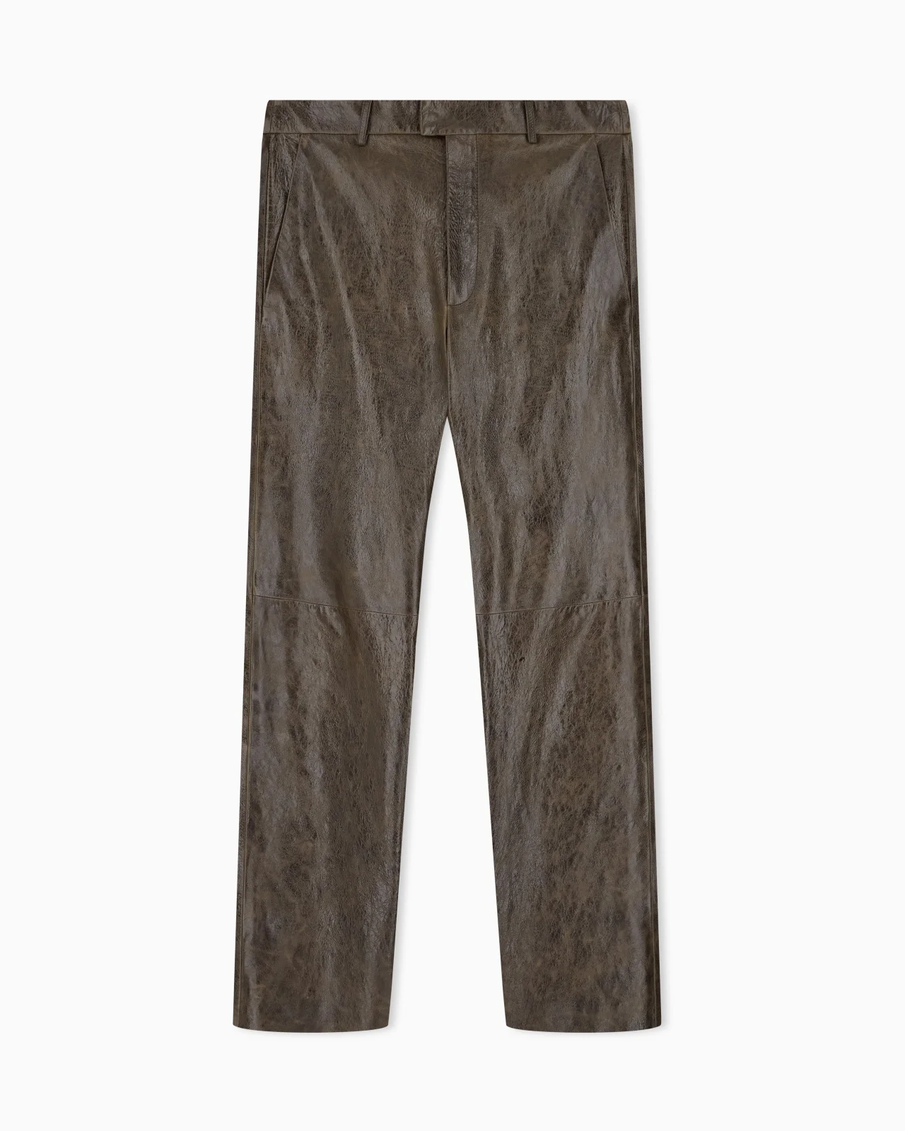 SEMI-GLOSSY DRUMMED LEATHER TROUSERS WITH A METAL ZIP - 1