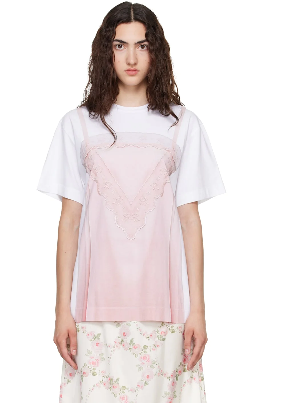 White & Pink Bow Sash Slip Dress Trompe L'Oeil Print T-shirt - 1