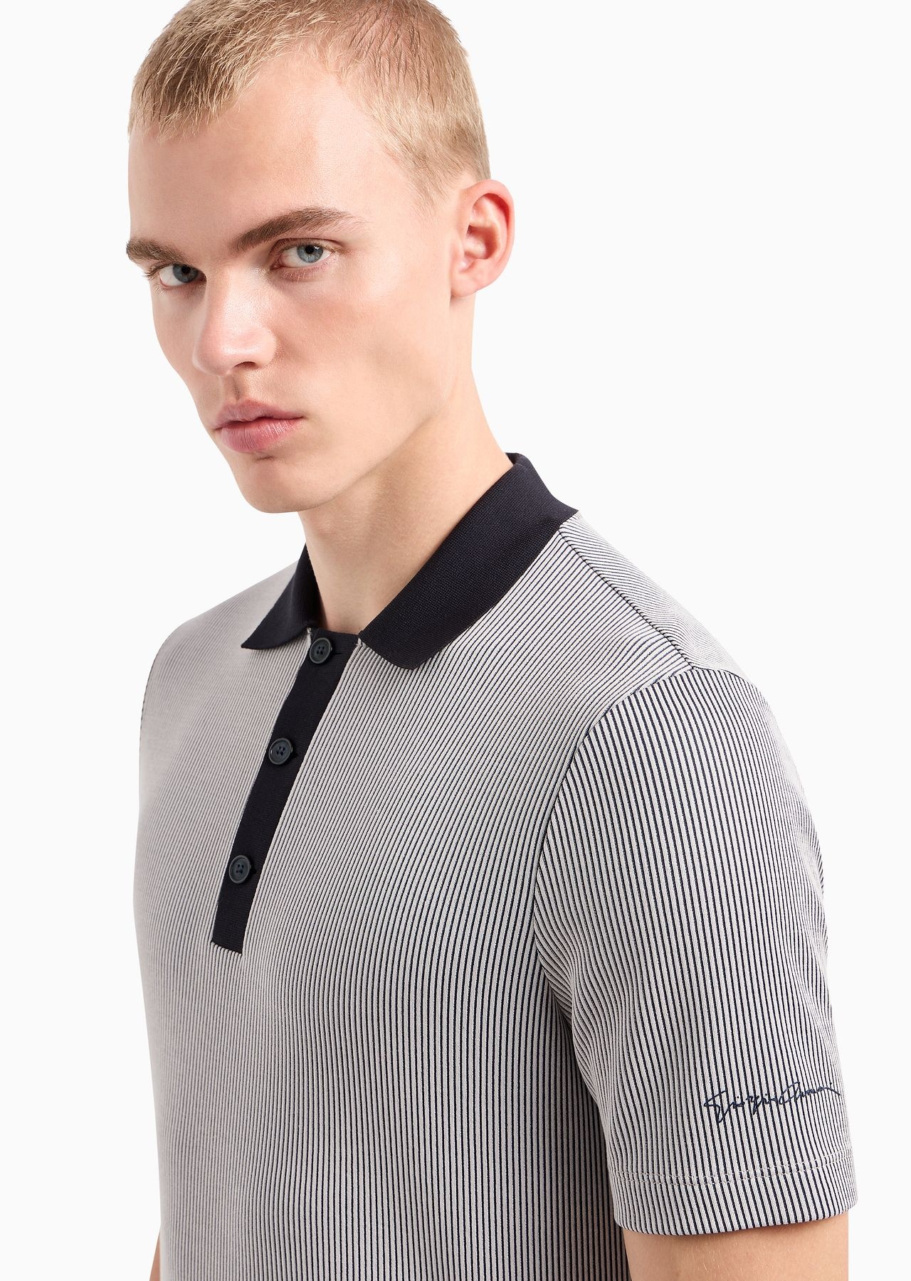 Striped viscose and cotton jacquard polo shirt - 5