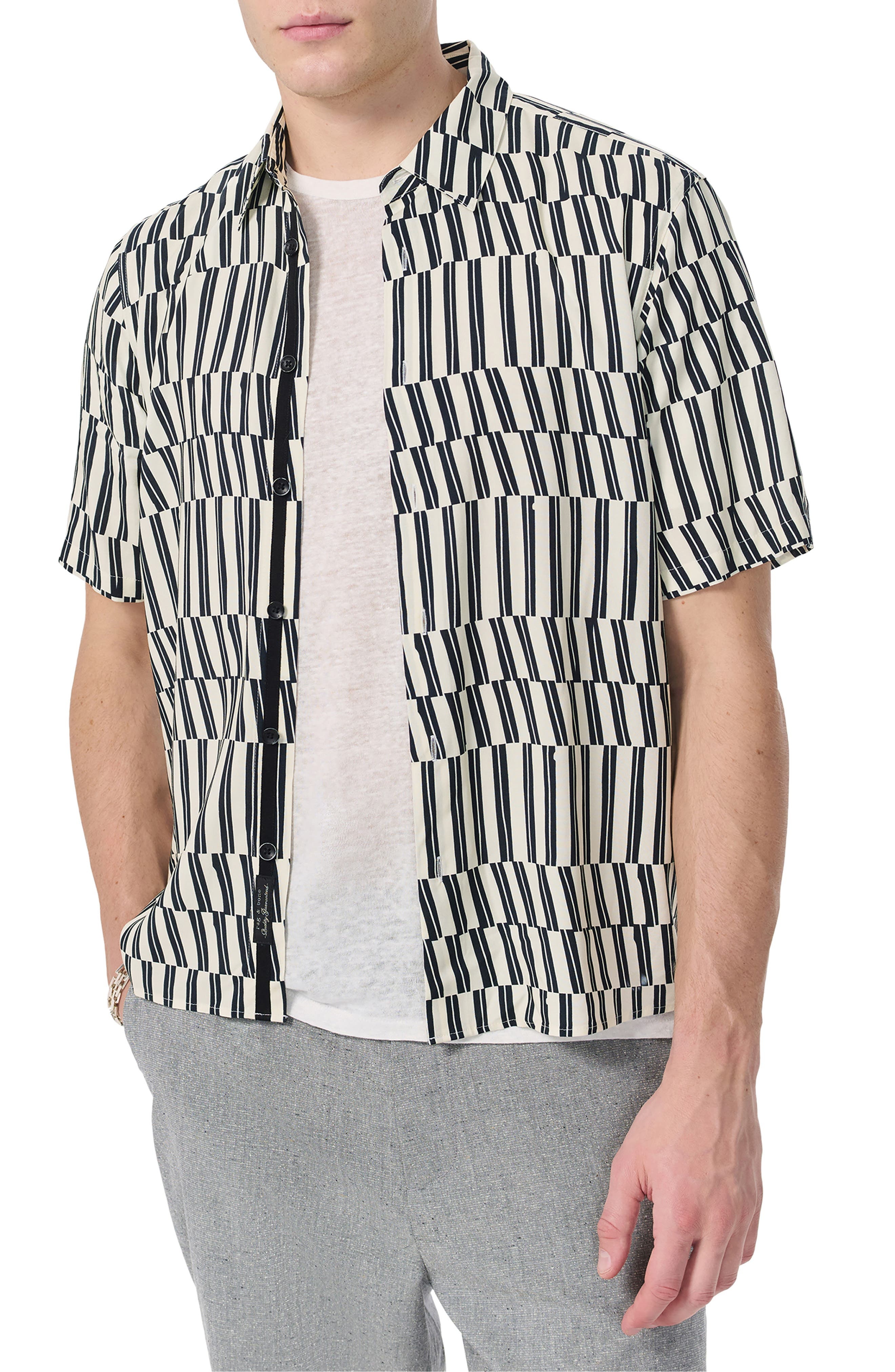rag & bone Dalton Print Short Sleeve Button-Up Shirt in Blue/White Joff Print at Nordstrom - 1