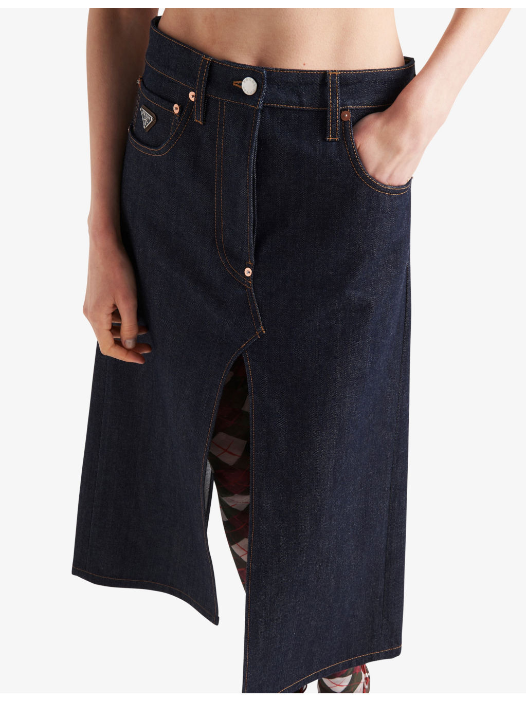 Logo-badge flared high-rise selvedge-denim midi skirt - 3
