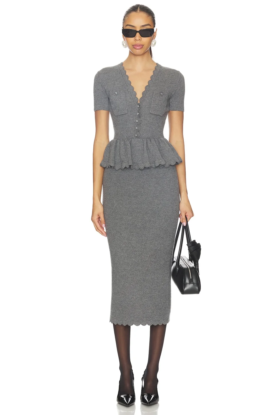 Peplum Knit Midi Dress - 1