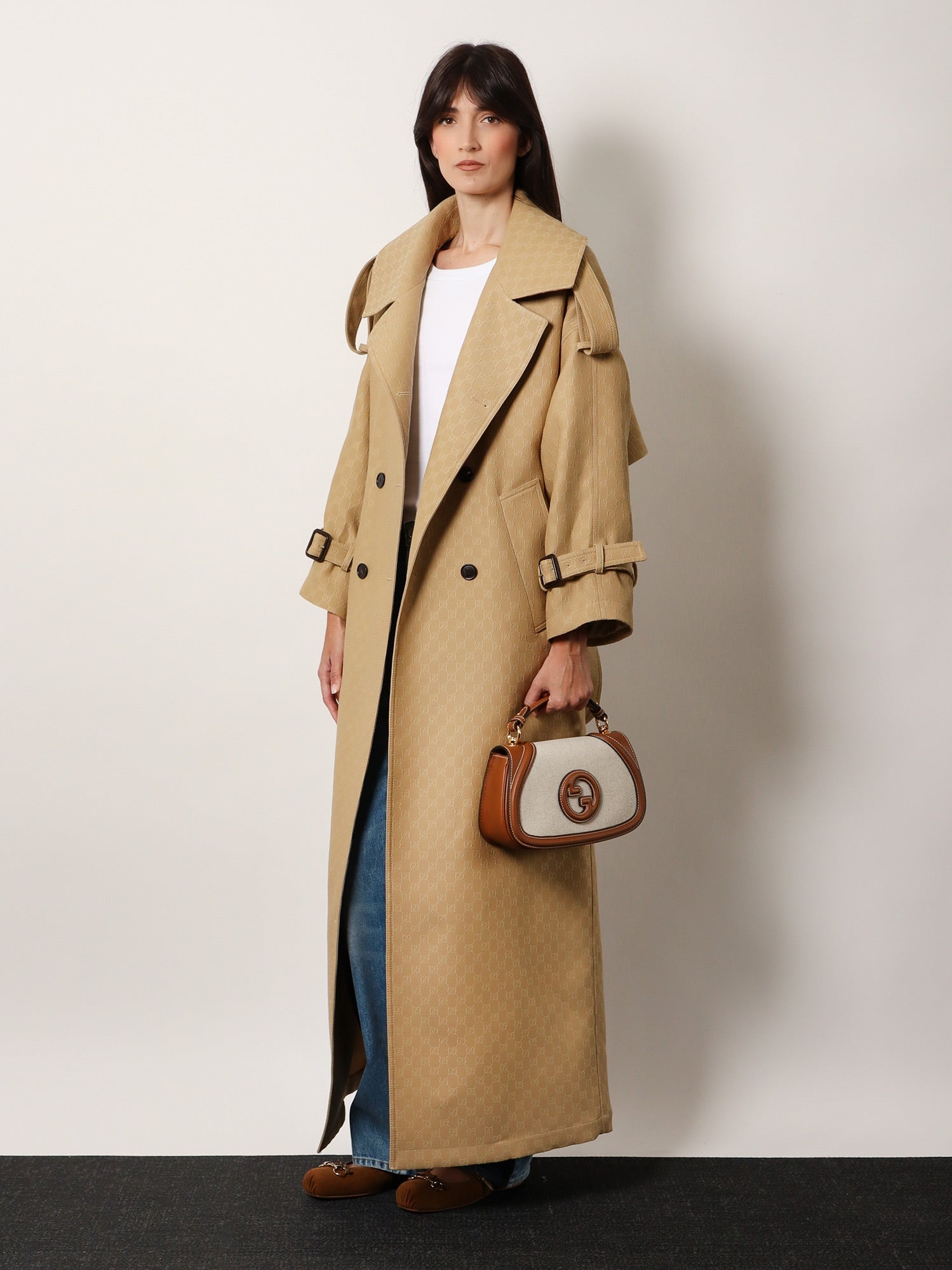 コート GUCCI Wool and silk crepe coat with all-over GG motif Gucci Women Wool And Silk Crepe Coat With All-over Gg Motif