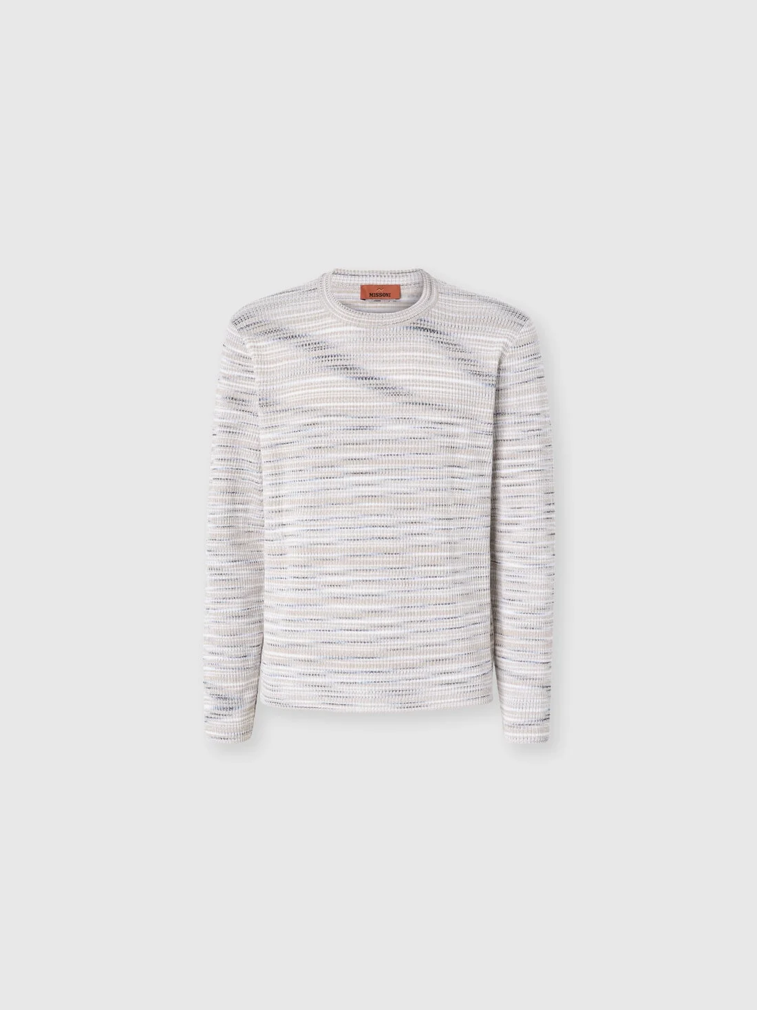 Ribbed crew-neck flamed cotton pullover - 1