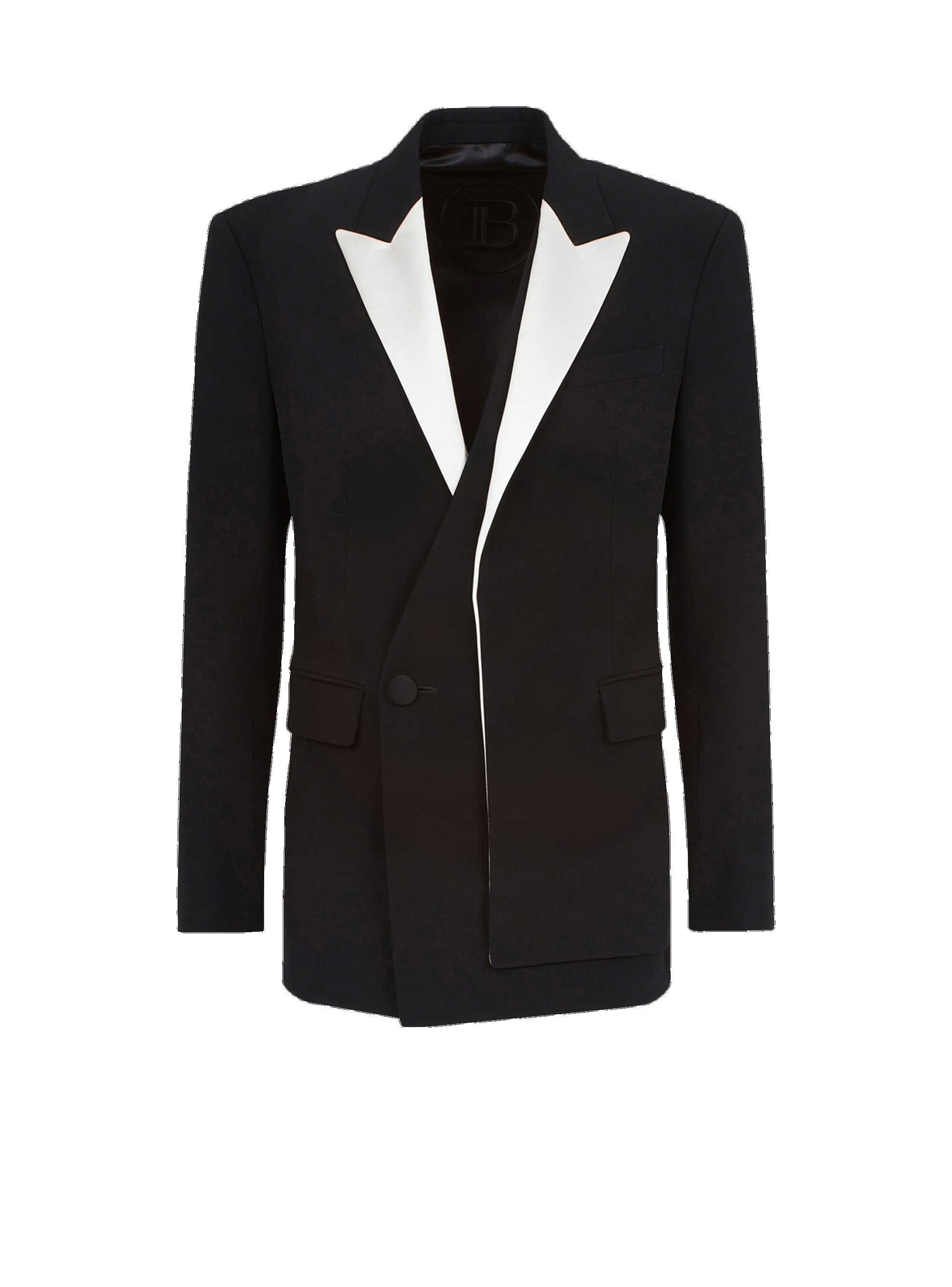 Crepe blazer with satin collar - 1