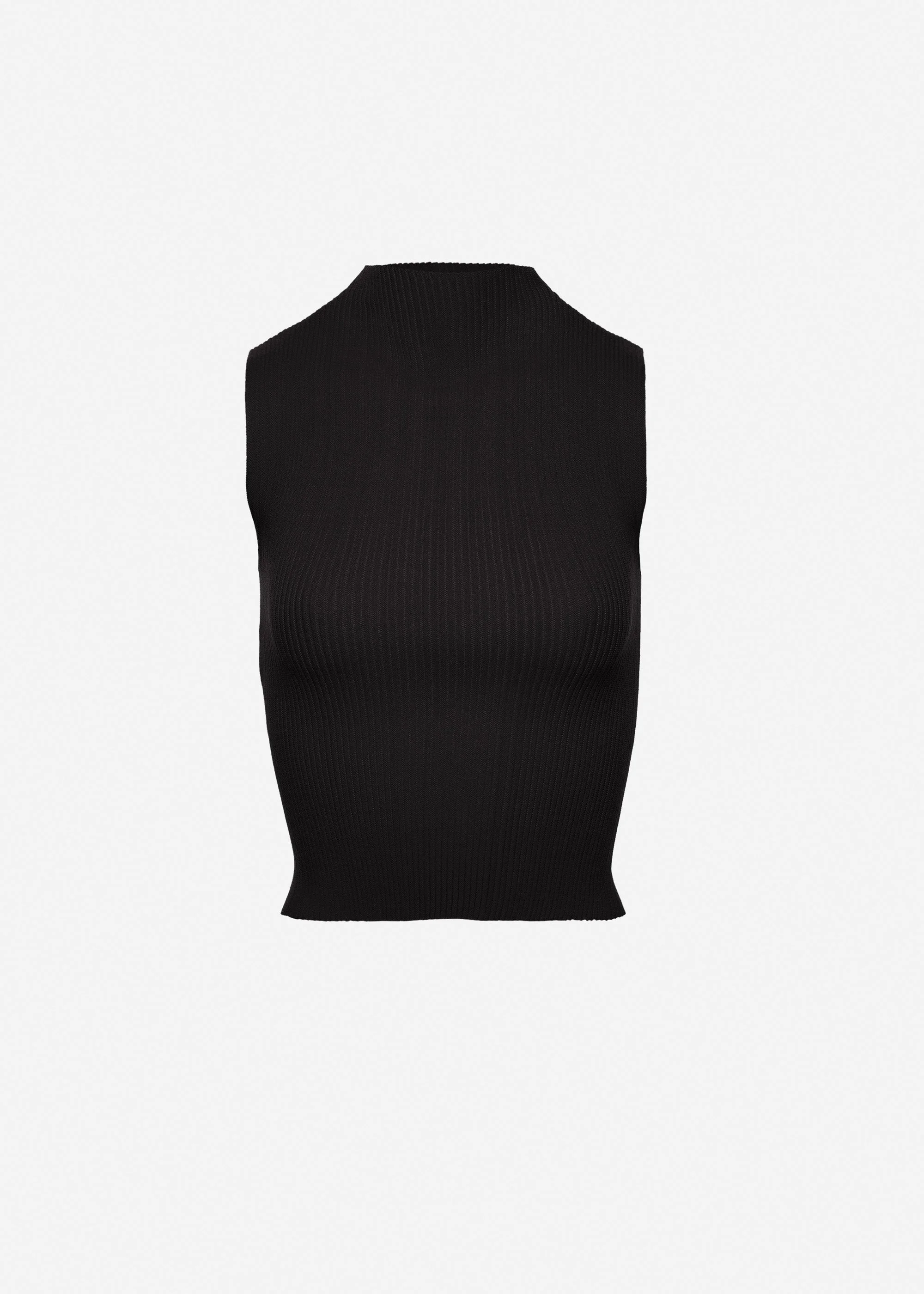 Sleeveless ribbed knit top in black - 1
