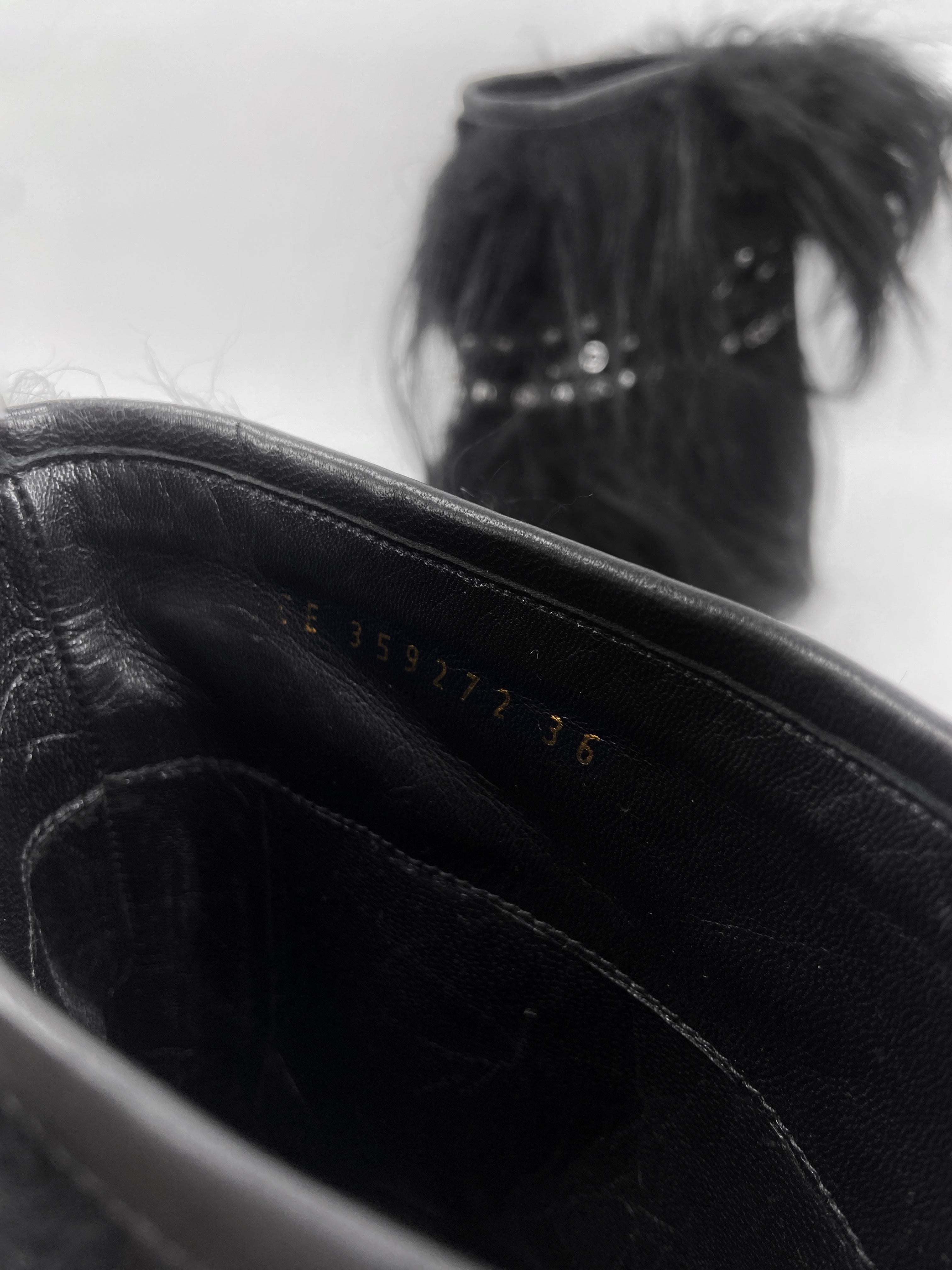 BWNT Saint Laurent Patti Studded Goat Hair Shearling Leather Ankle Boots 36 - 13