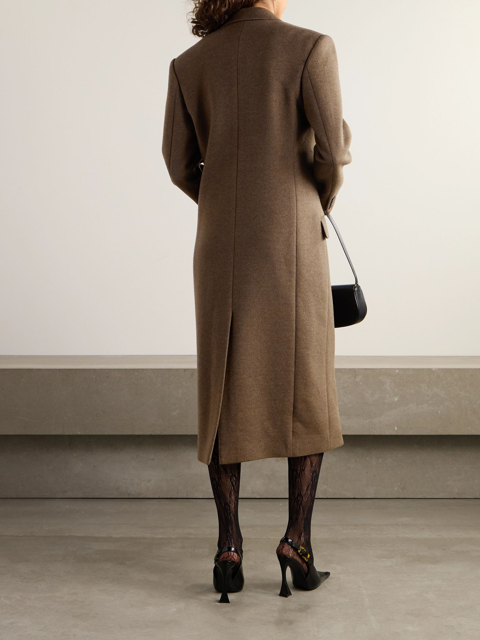 Double-breasted brushed wool and cashmere-blend coat Brown - 4