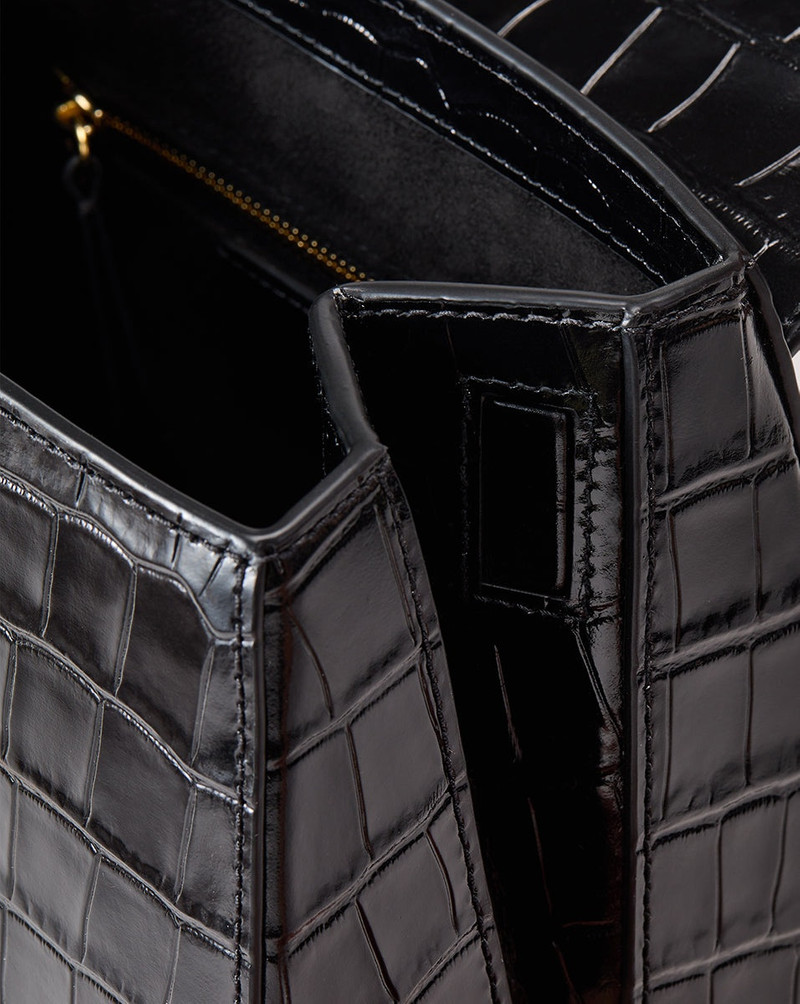 CROC-EMBOSSED CREST LOCK TOP HANDLE BAG 5