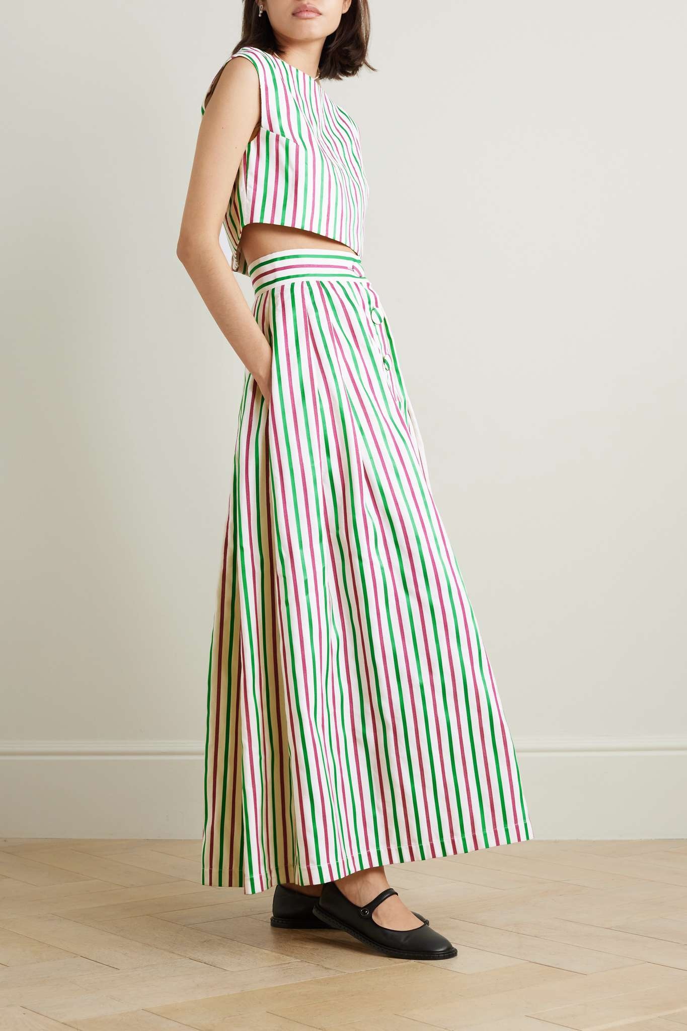 Irving pleated striped faille maxi skirt - 2
