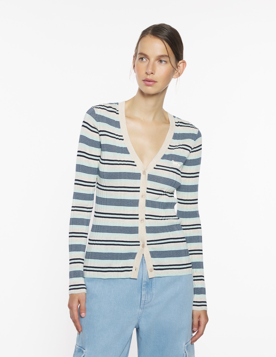 FINE RIB STRIPED CARDIGAN - 3