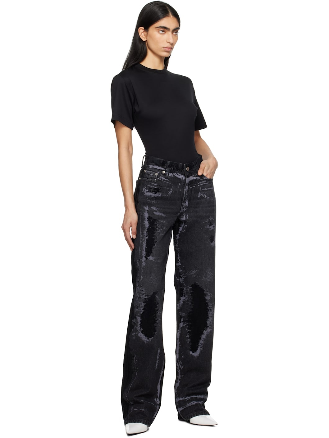 Black Corset Open Back Jersey Bodysuit - 5
